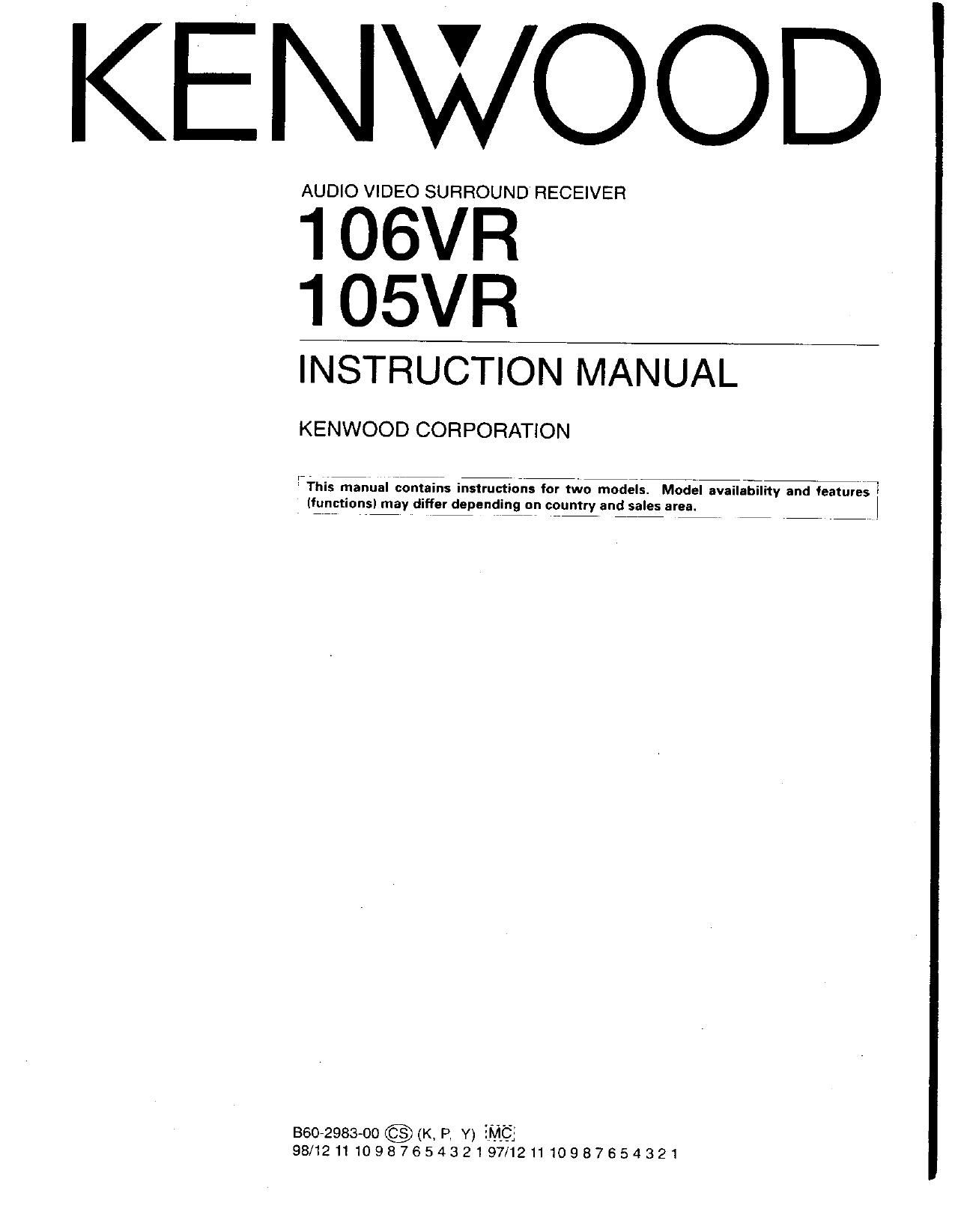Kenwood 105 VR Owners Manual