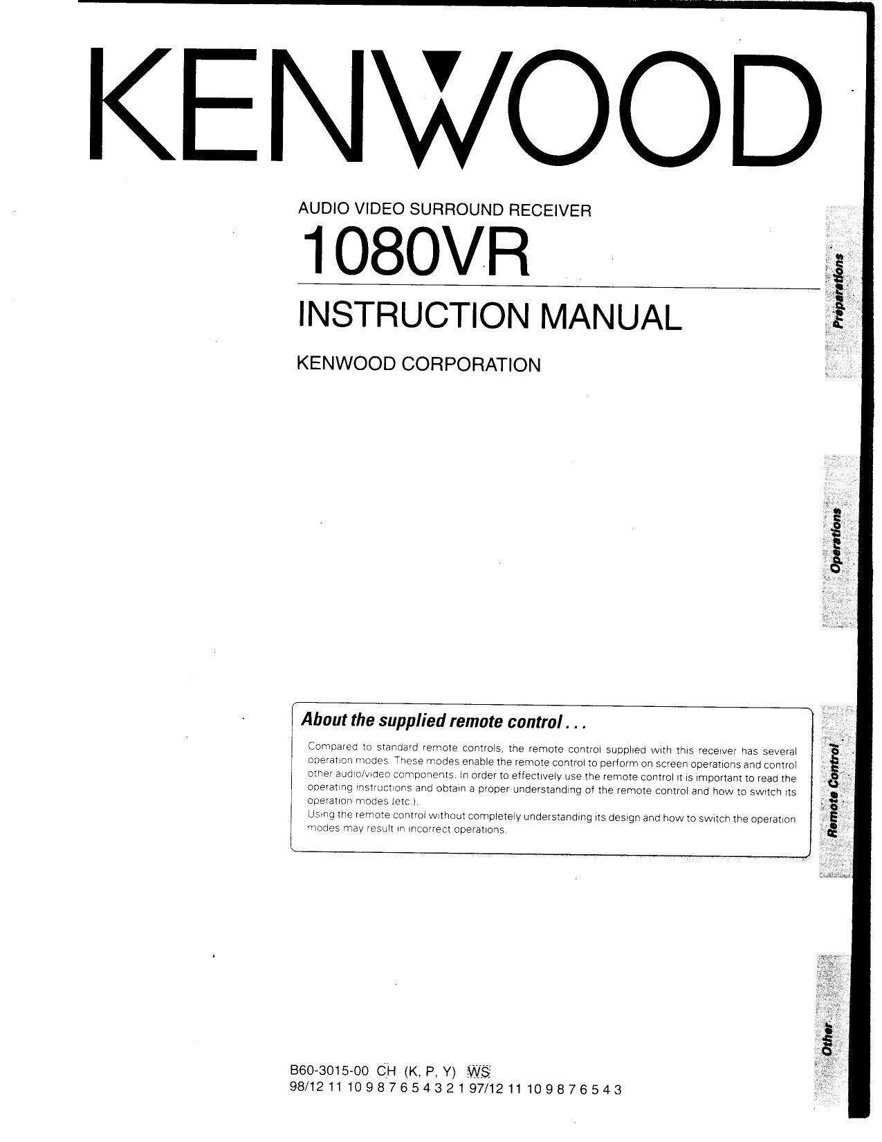 Kenwood 1080 VR Owners Manual