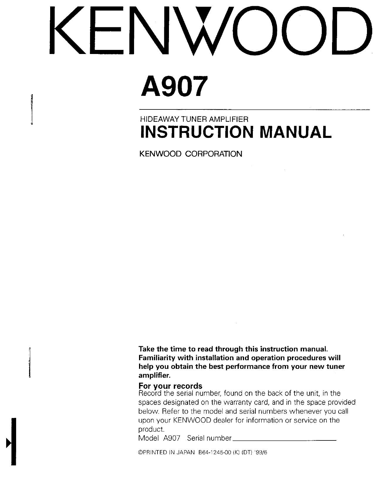 Kenwood A 907 Owners Manual