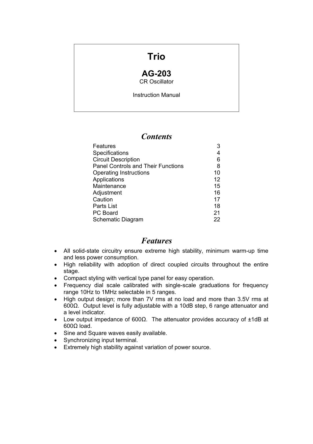 Kenwood AG 203 Service Manual