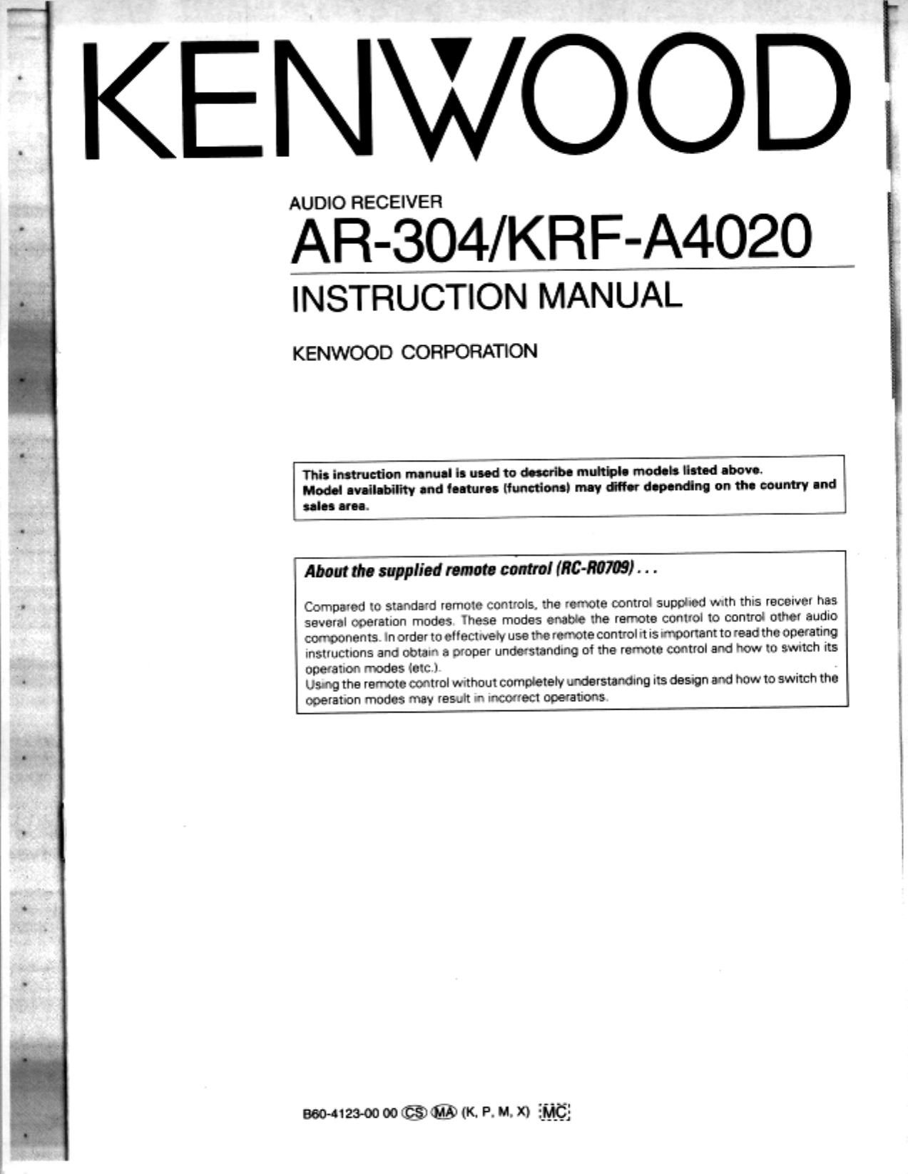Kenwood AR 304 Owners Manual