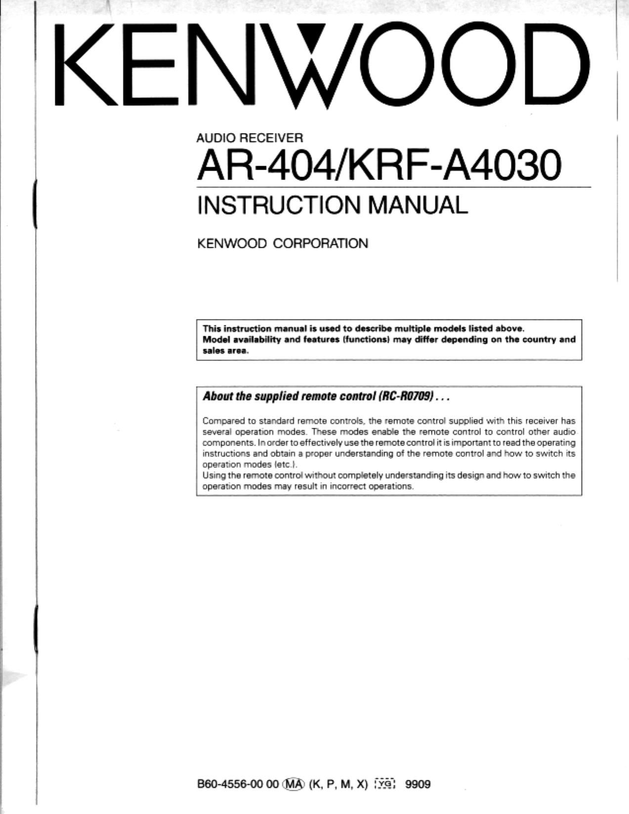 Kenwood AR 404 Owners Manual