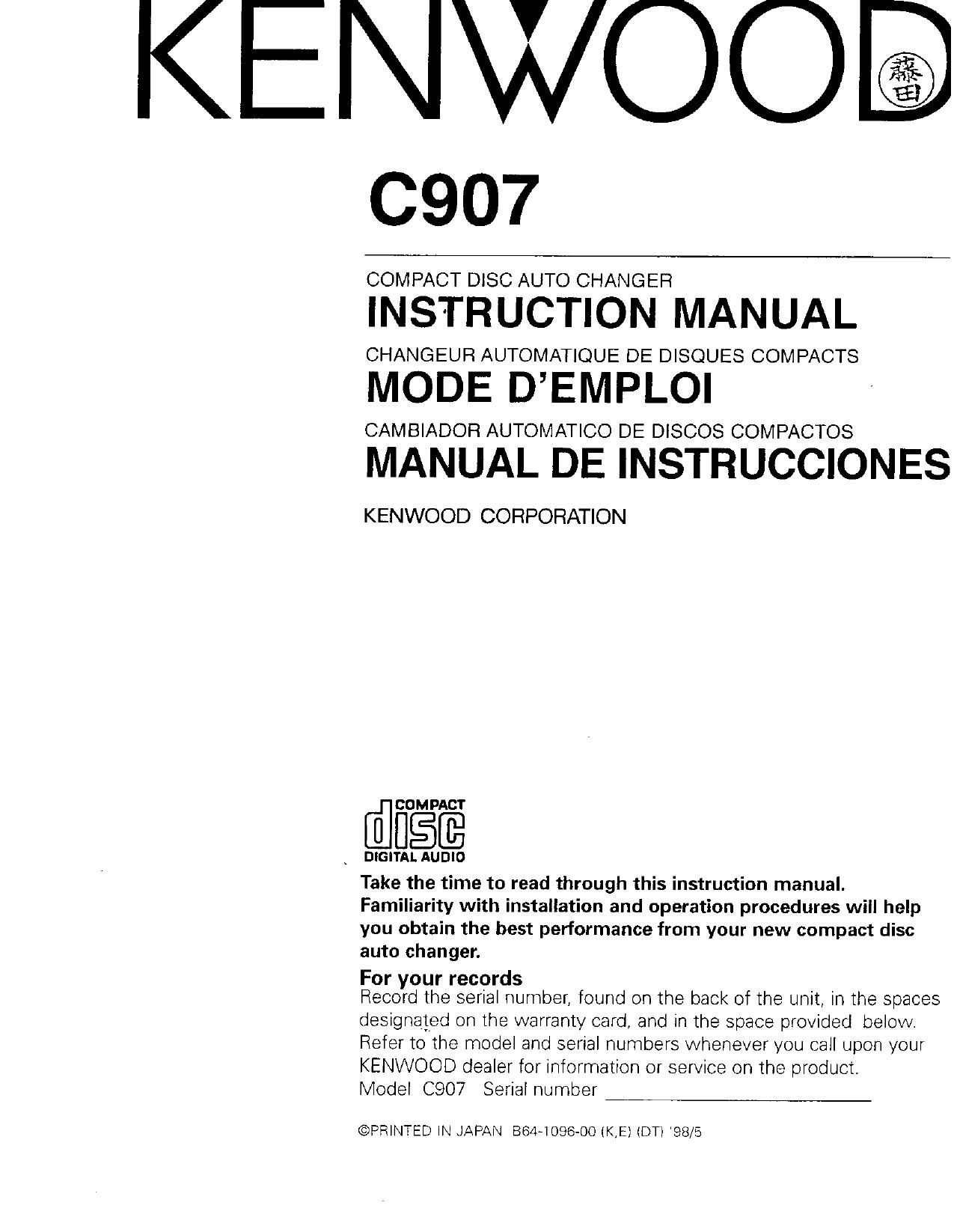Kenwood C 907 Owners Manual