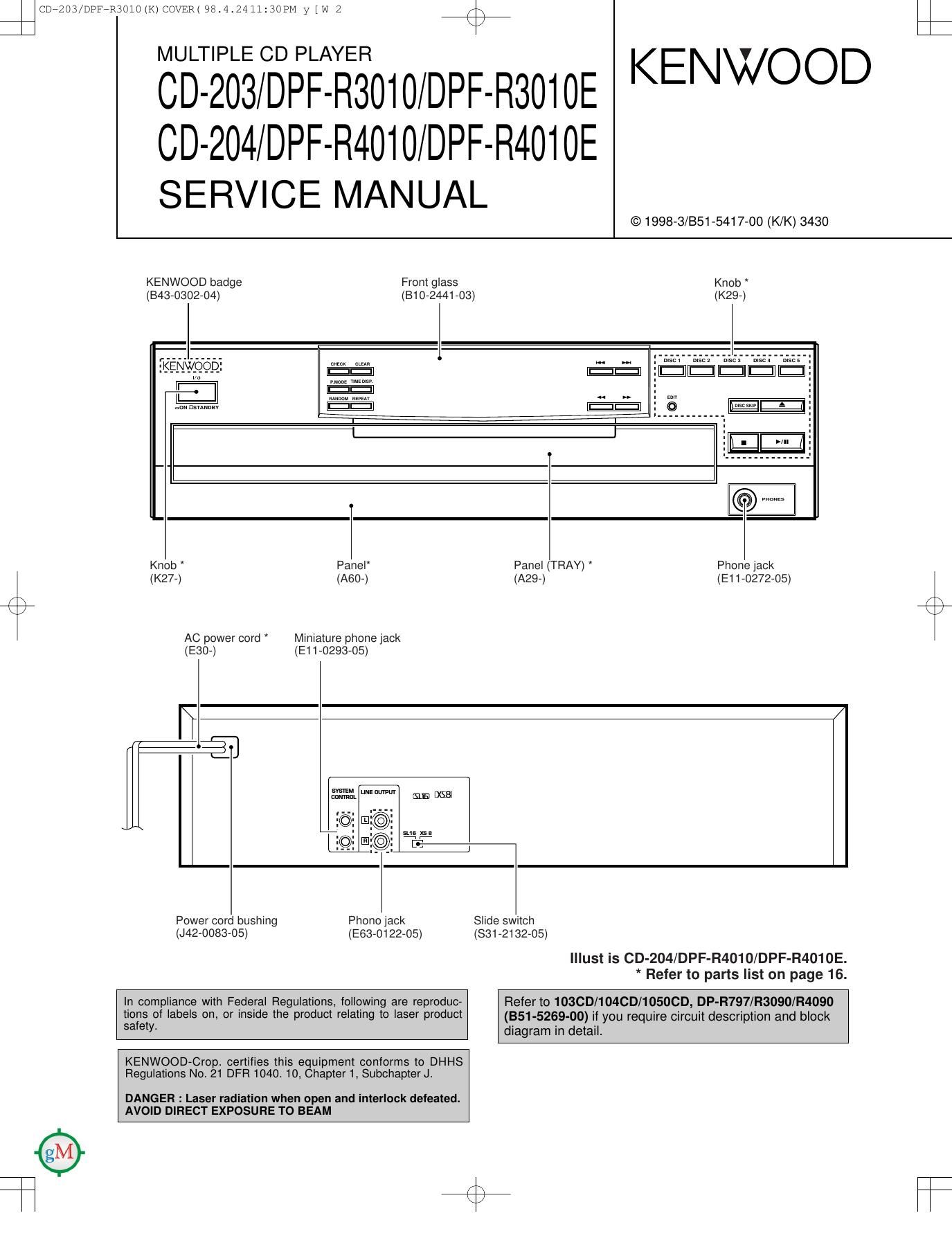 Kenwood CD 203 Service Manual
