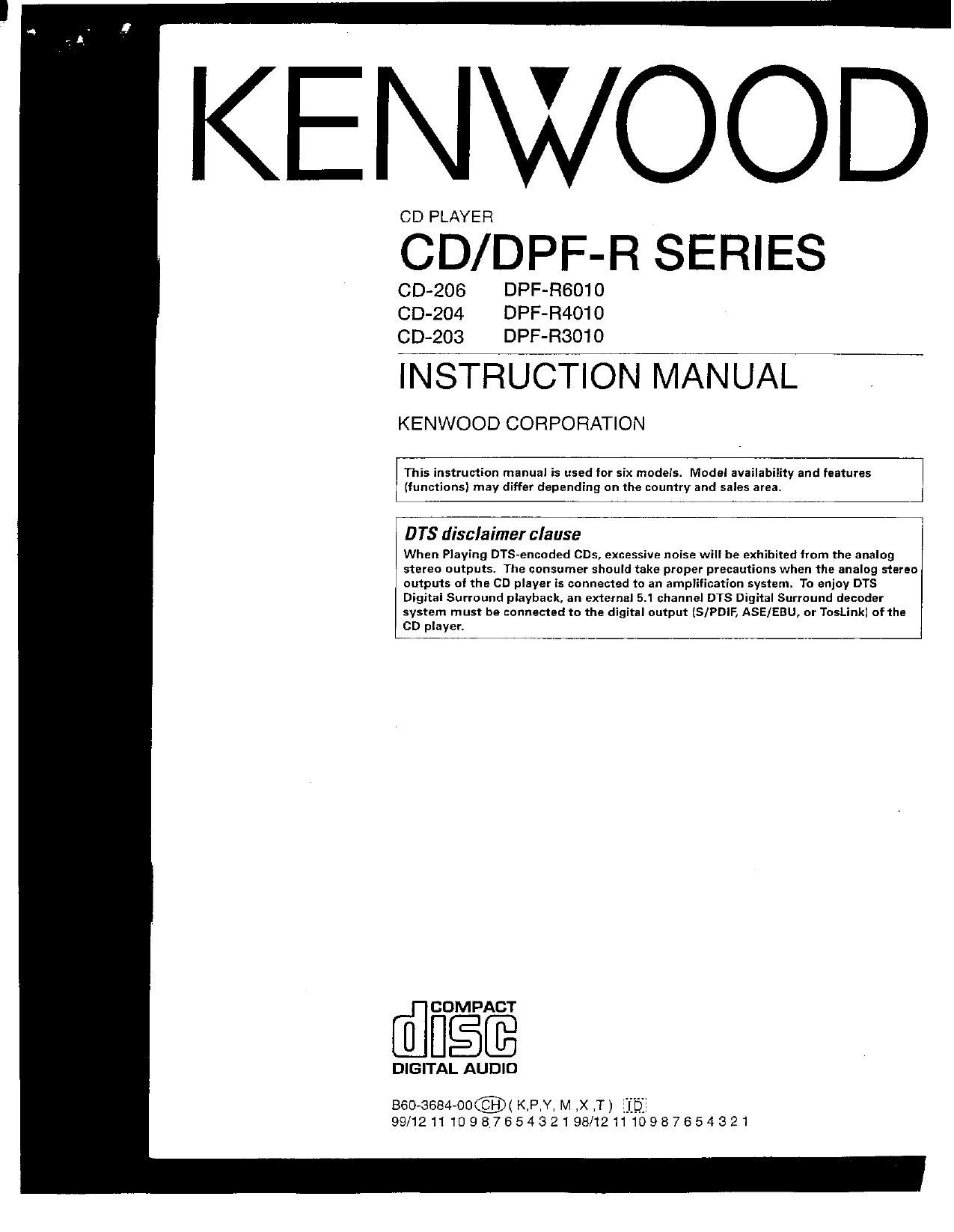 Kenwood CD 204 Owners Manual