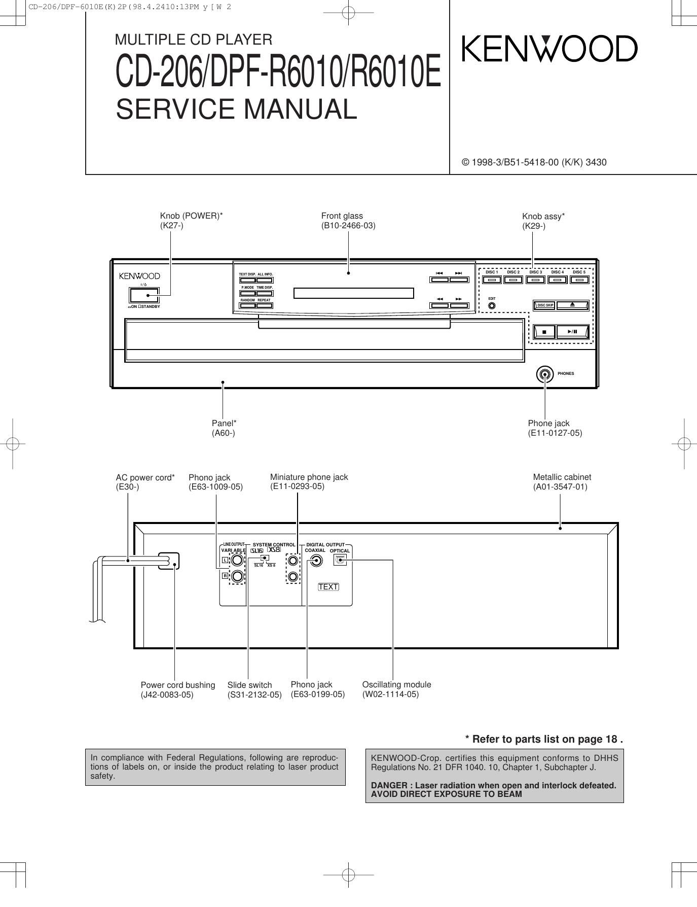 Kenwood CD 206 DPF Service Manual