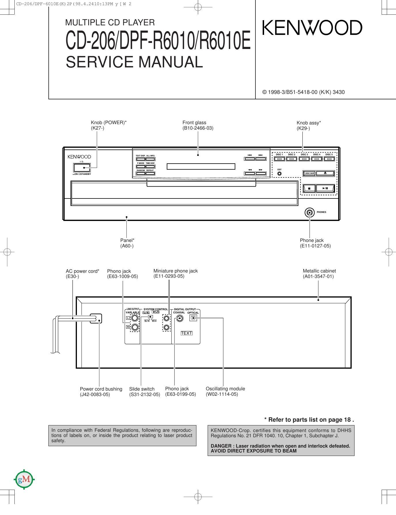 Kenwood CD 206 Service Manual