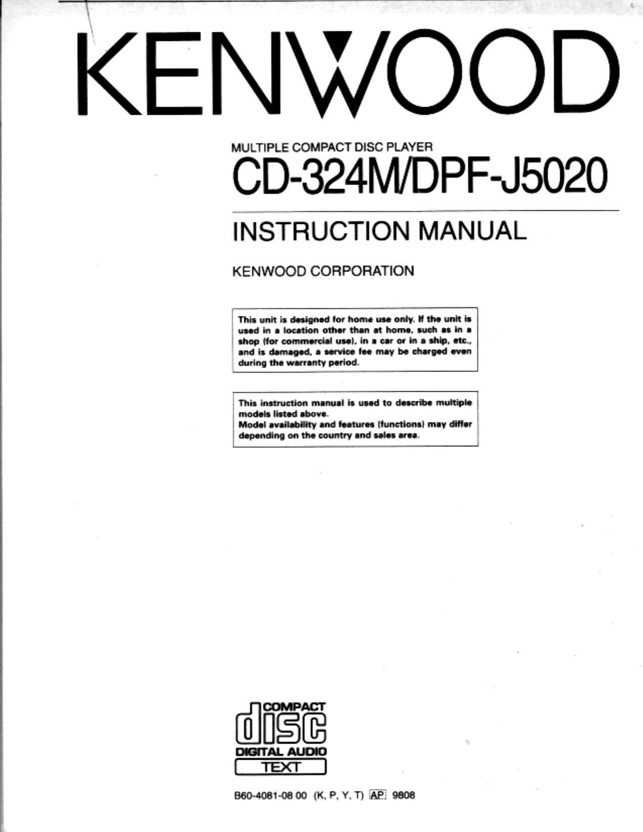 Kenwood CD 324 M Owners Manual