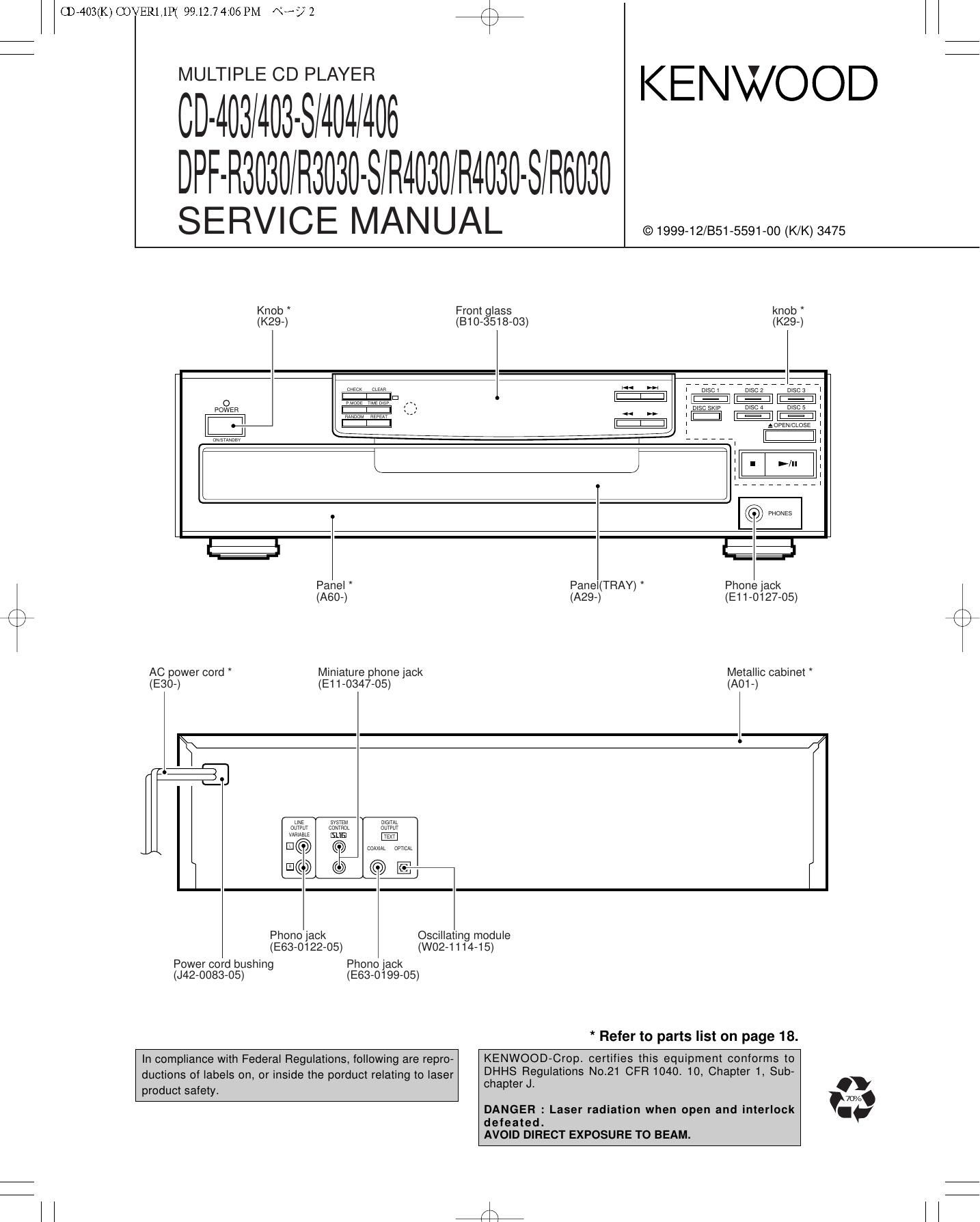 Kenwood CD 403 S Service Manual