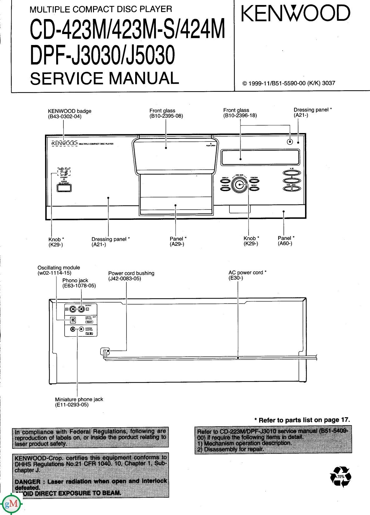 Kenwood CD 423 MS Service Manual