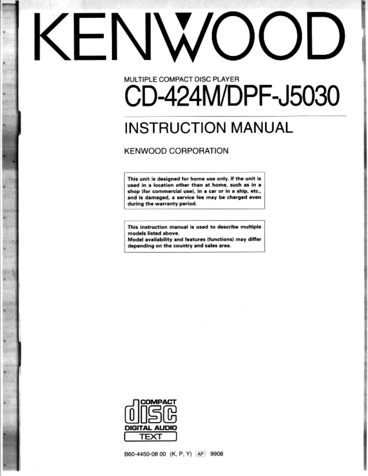 Kenwood CD 424 M Owners Manual