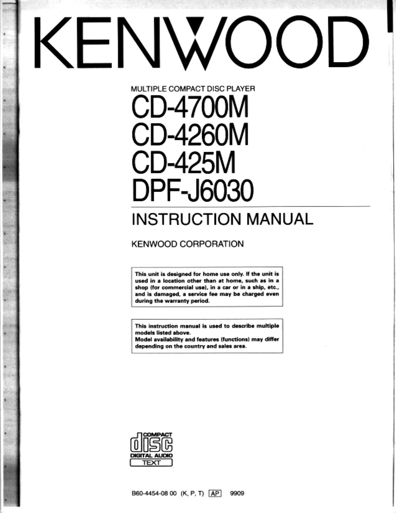 Kenwood CD 425 M Owners Manual