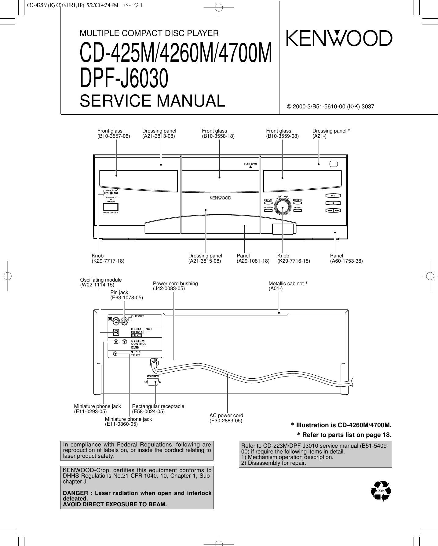 Kenwood CD 425 M Service Manual