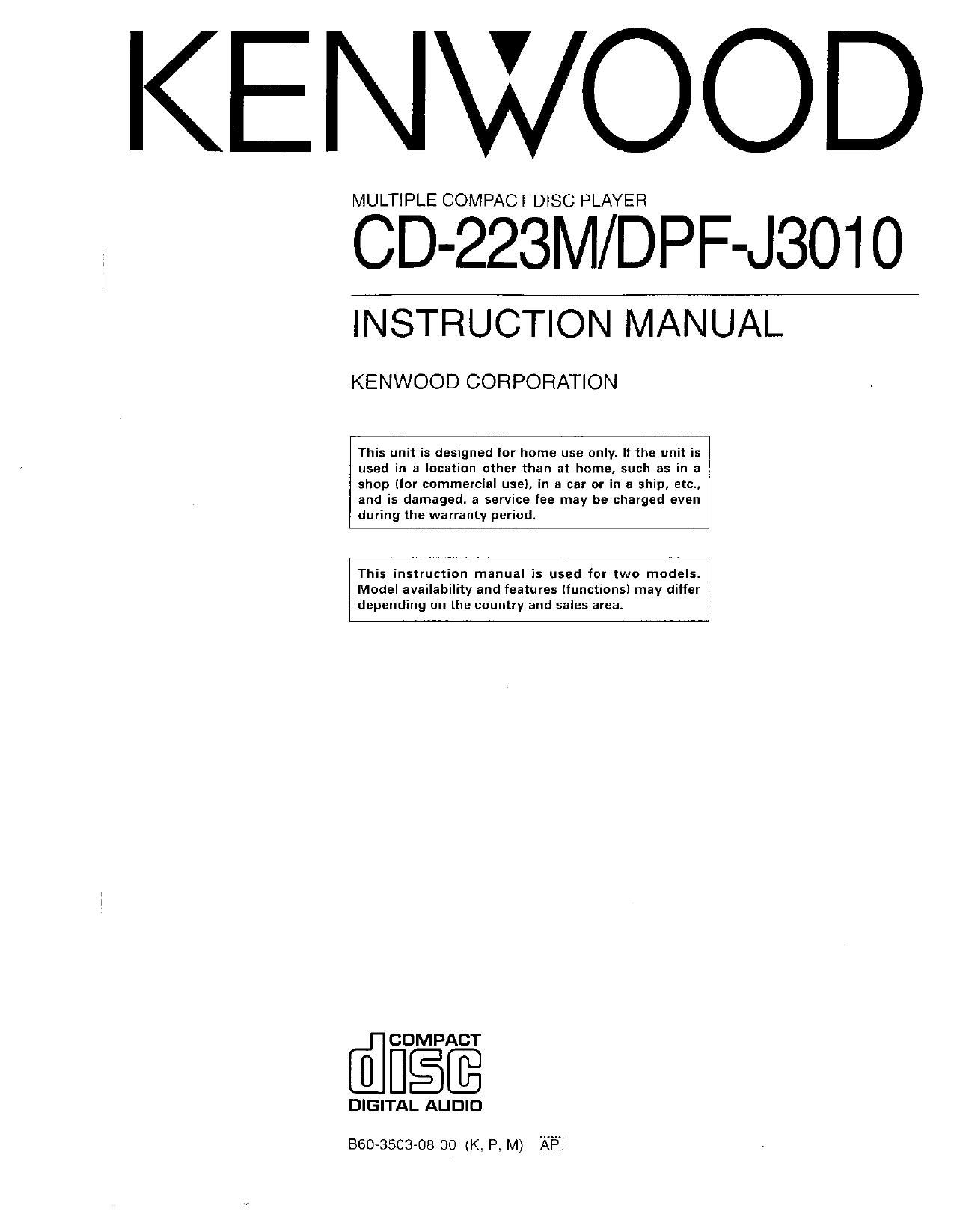 Kenwood CDDPFJ 3010 Owners Manual
