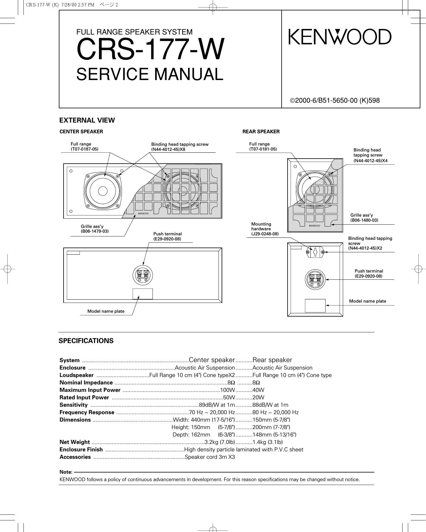 Kenwood CRS 177 W Service Manual