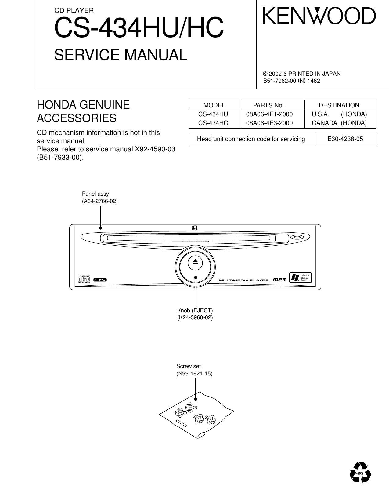 Kenwood CS 434 HC Service Manual