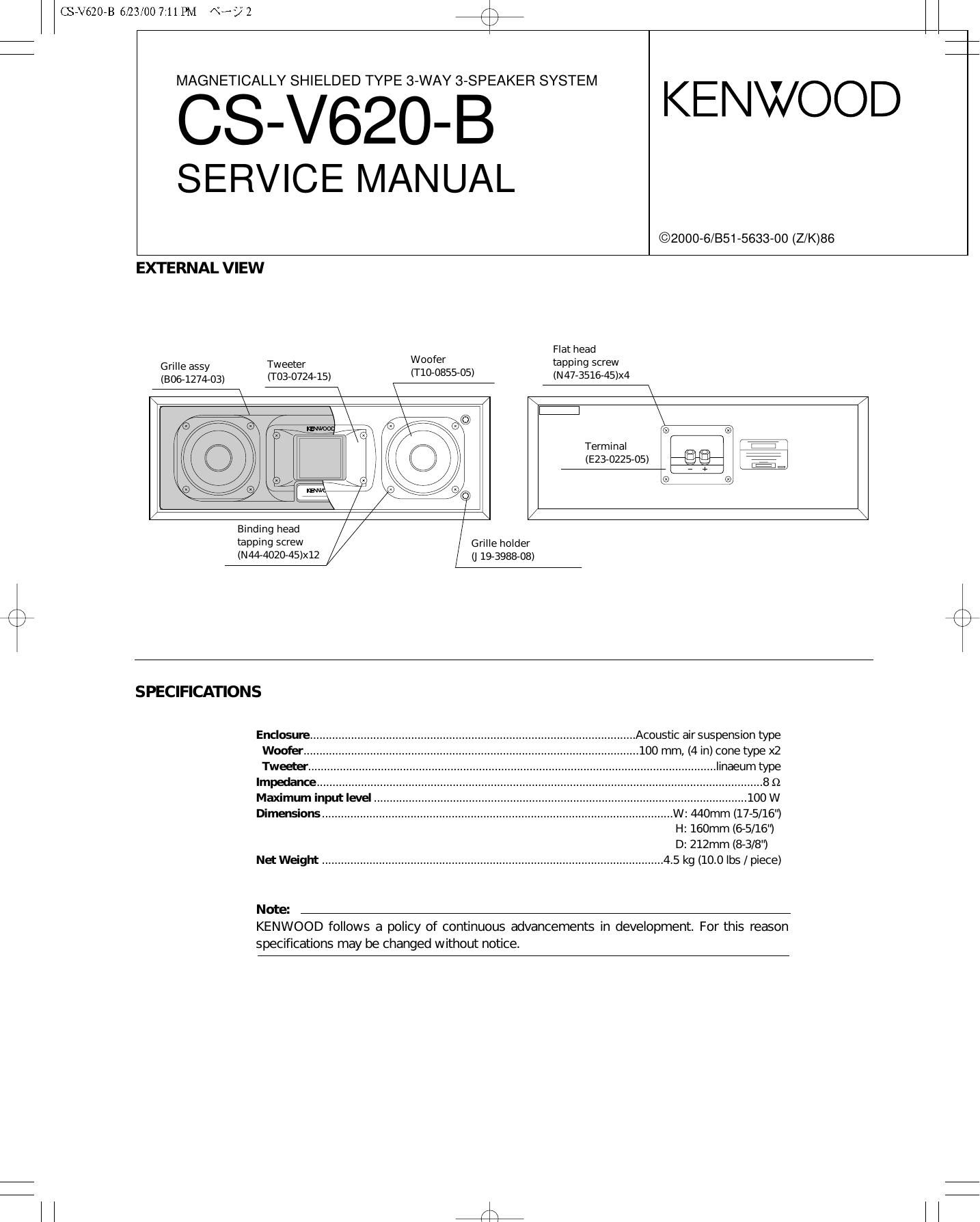 Kenwood CSV 620 B HU Service Manual