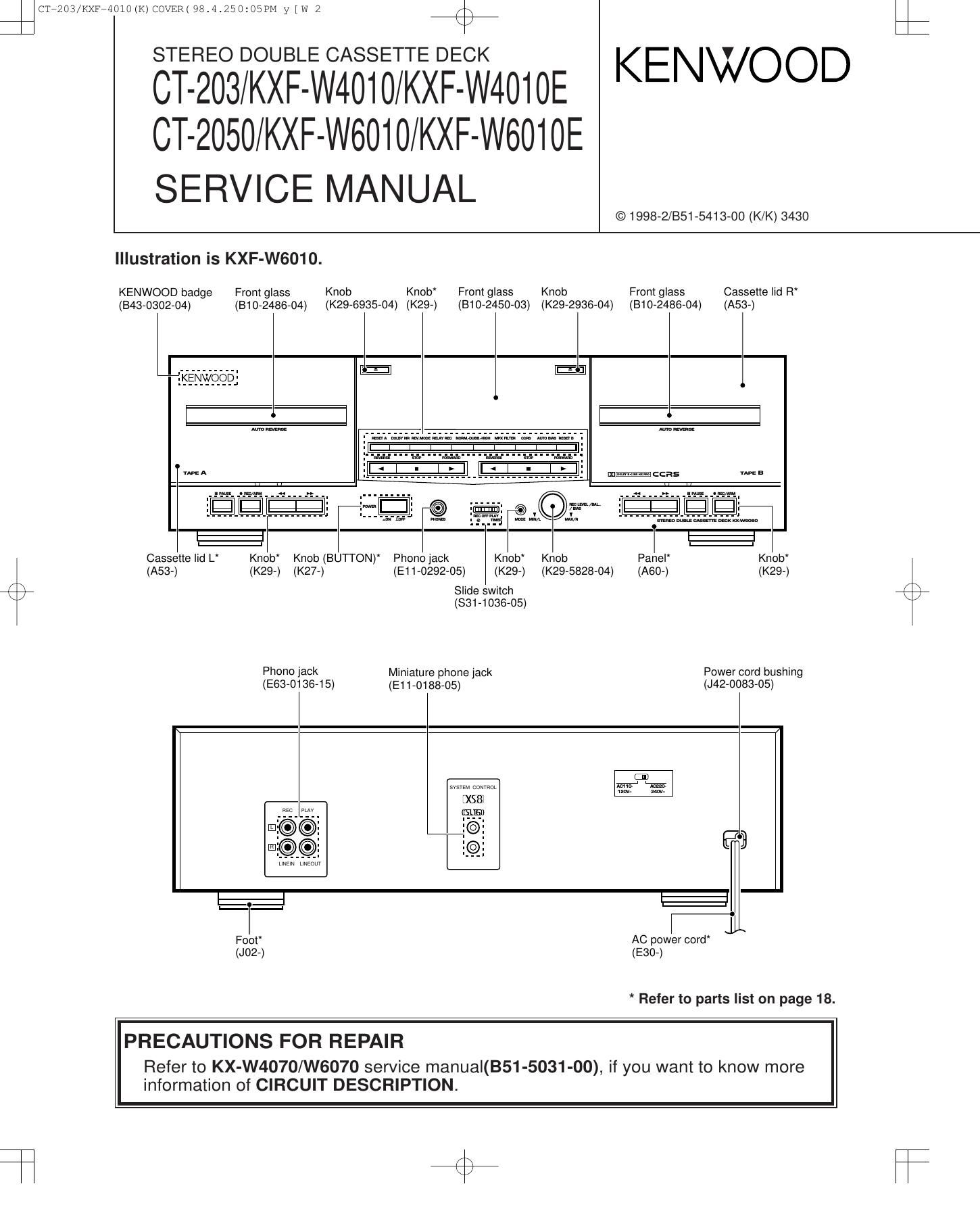 Kenwood CT 203 HU Service Manual