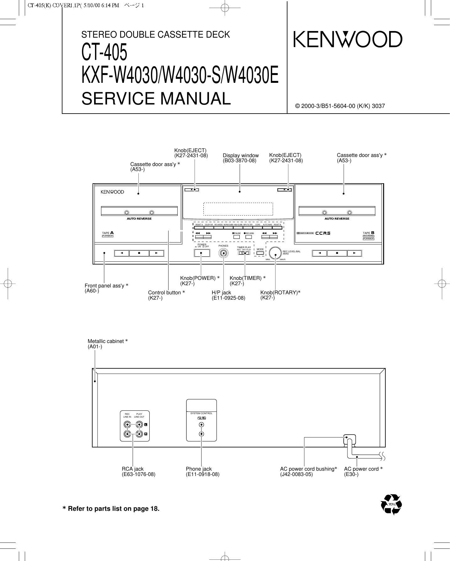 Kenwood CT 405 HU Service Manual