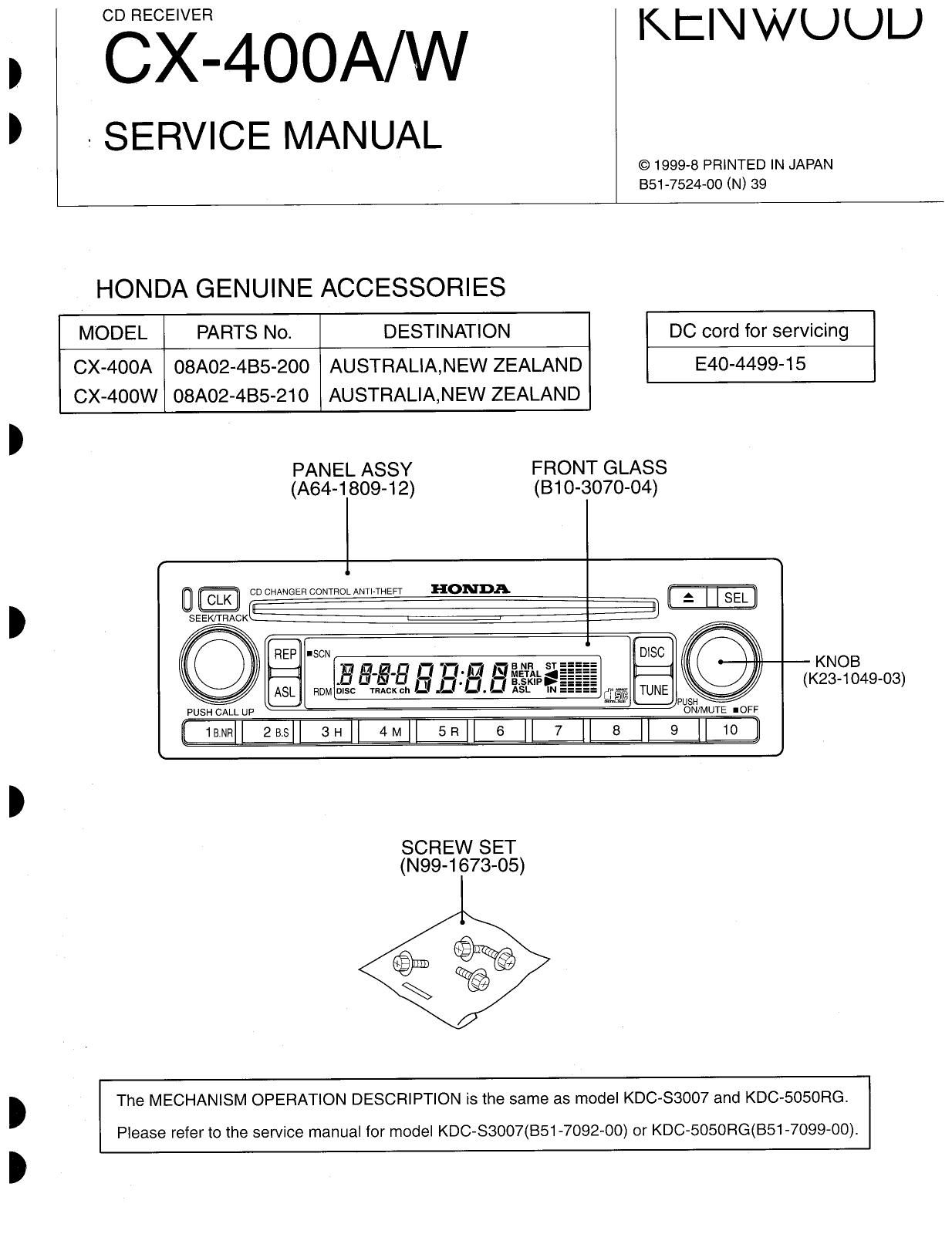 Kenwood CX 400 AW HU Service Manual