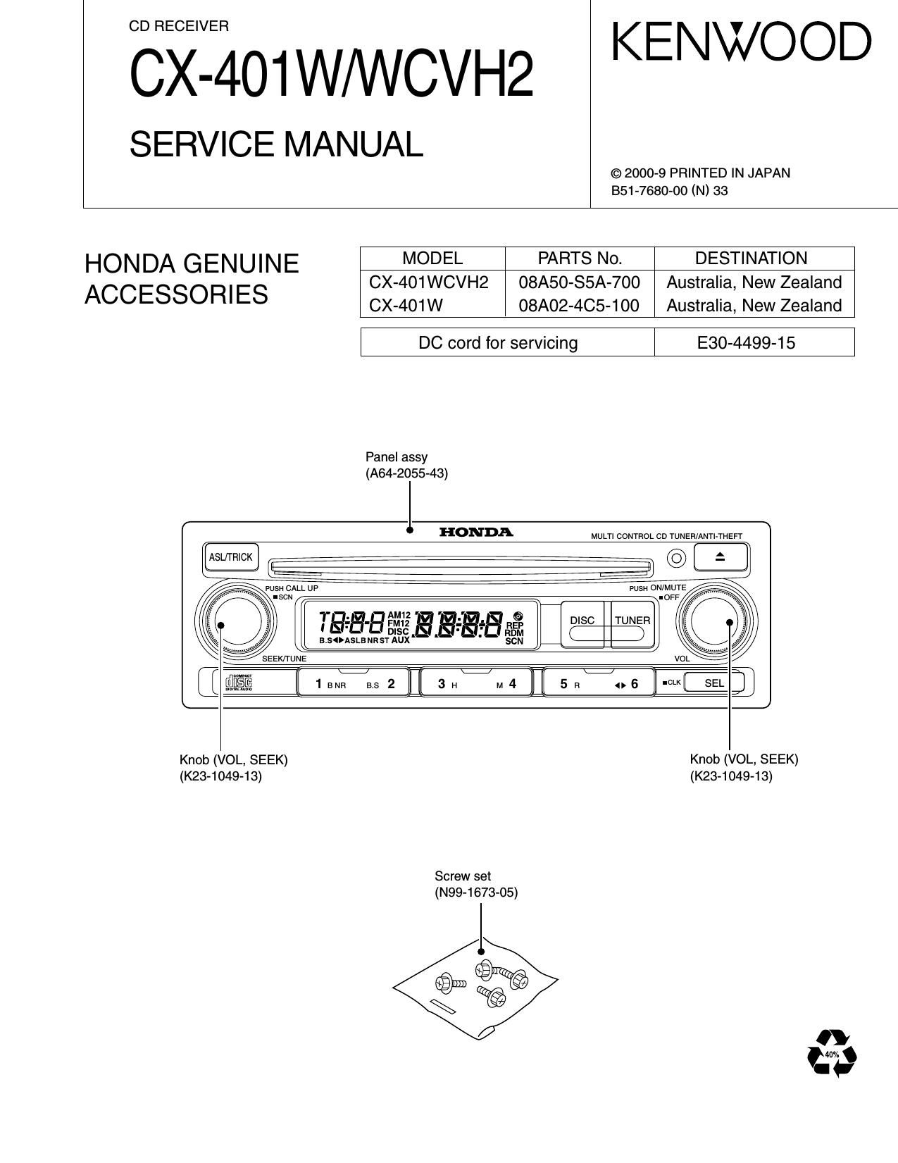 Kenwood CX 401 W HU Service Manual