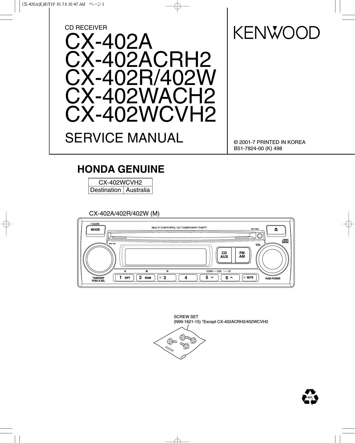 Kenwood CX 402 A HU Service Manual