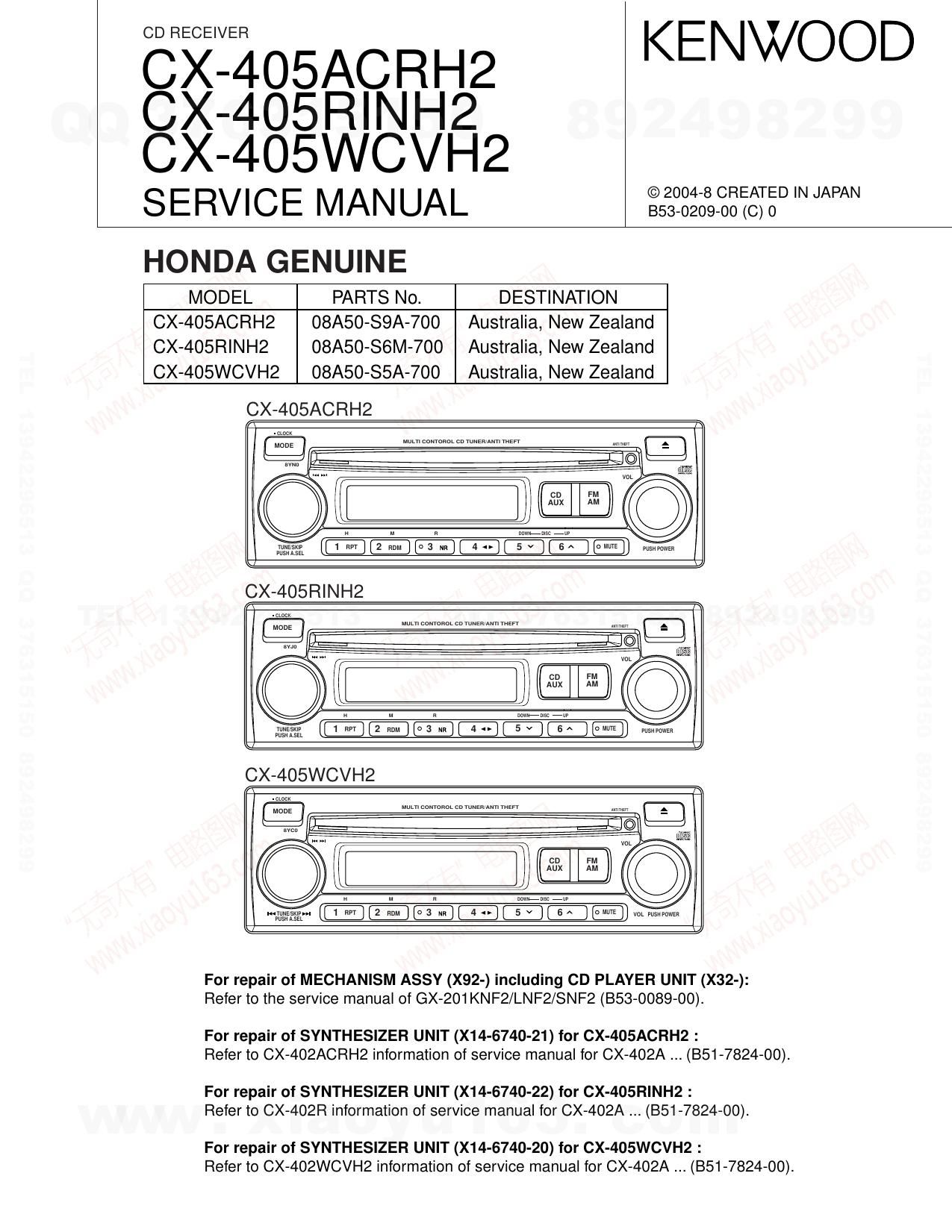Kenwood CX 405 ACRH 2 HU Service Manual