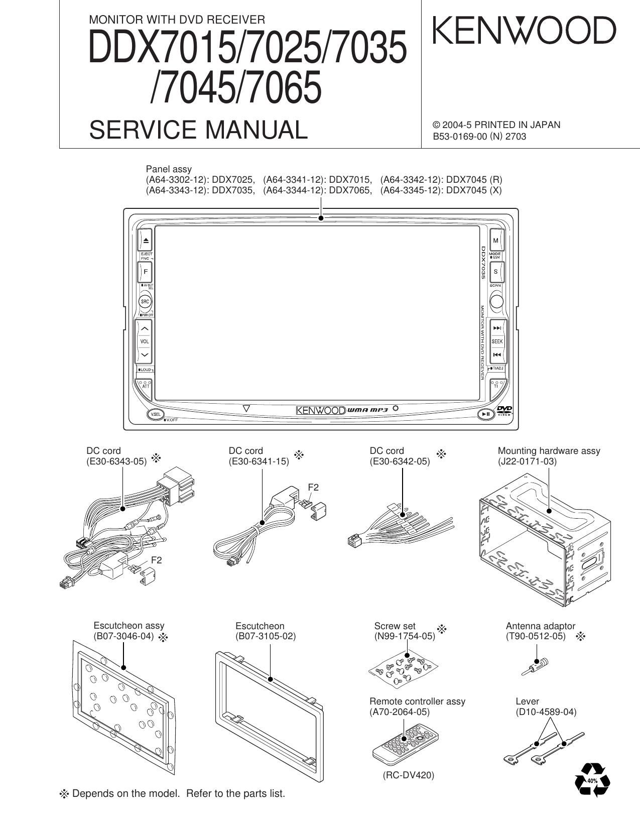 Kenwood DDX 7025 HU Service Manual