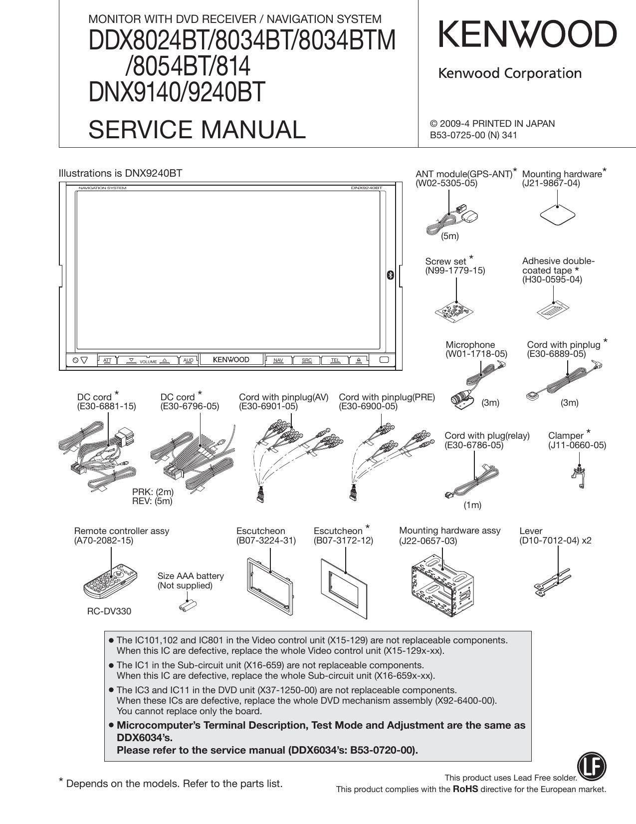 Kenwood DDX 8024 BT Service Manual