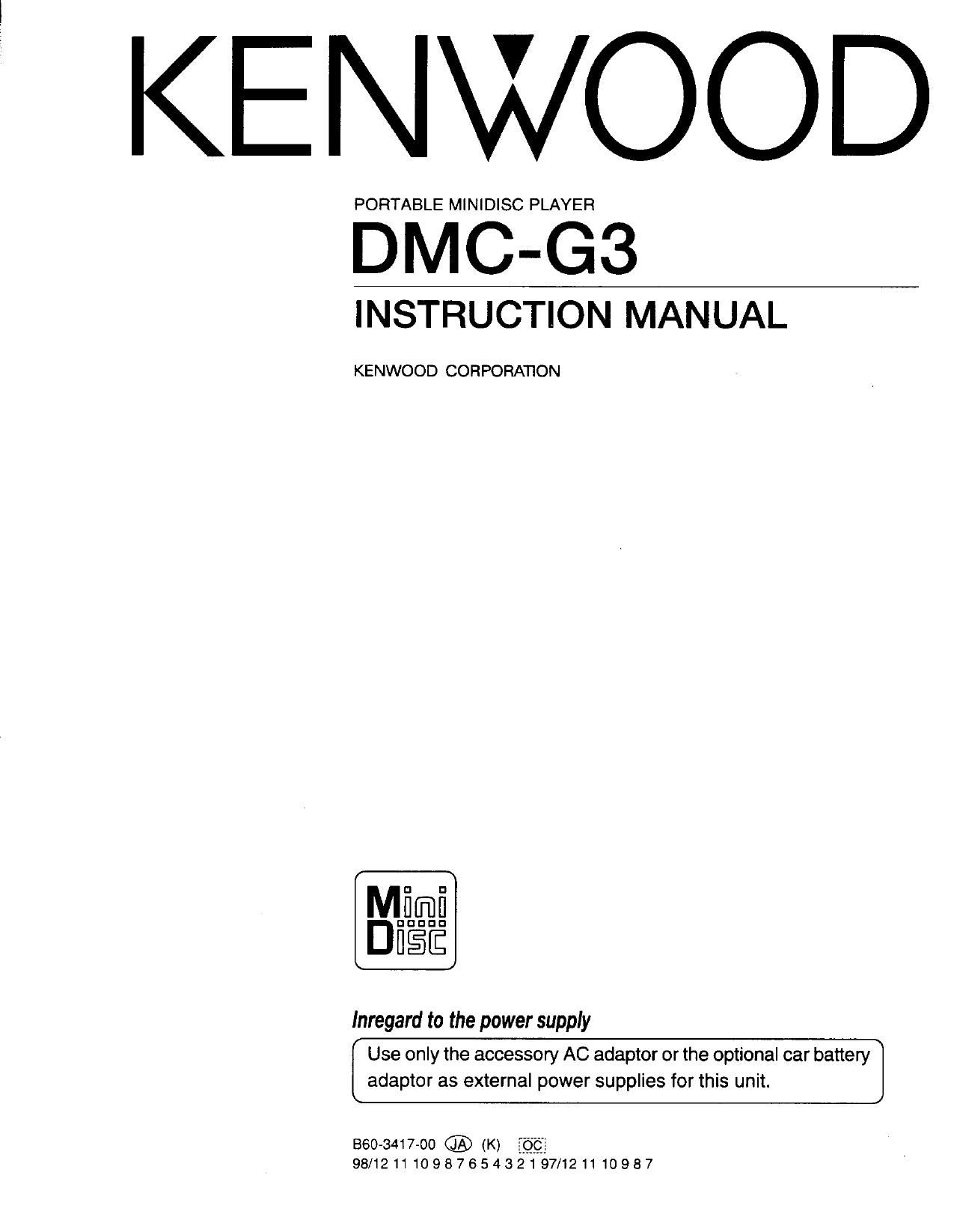 Kenwood DMCG 3 Owners Manual