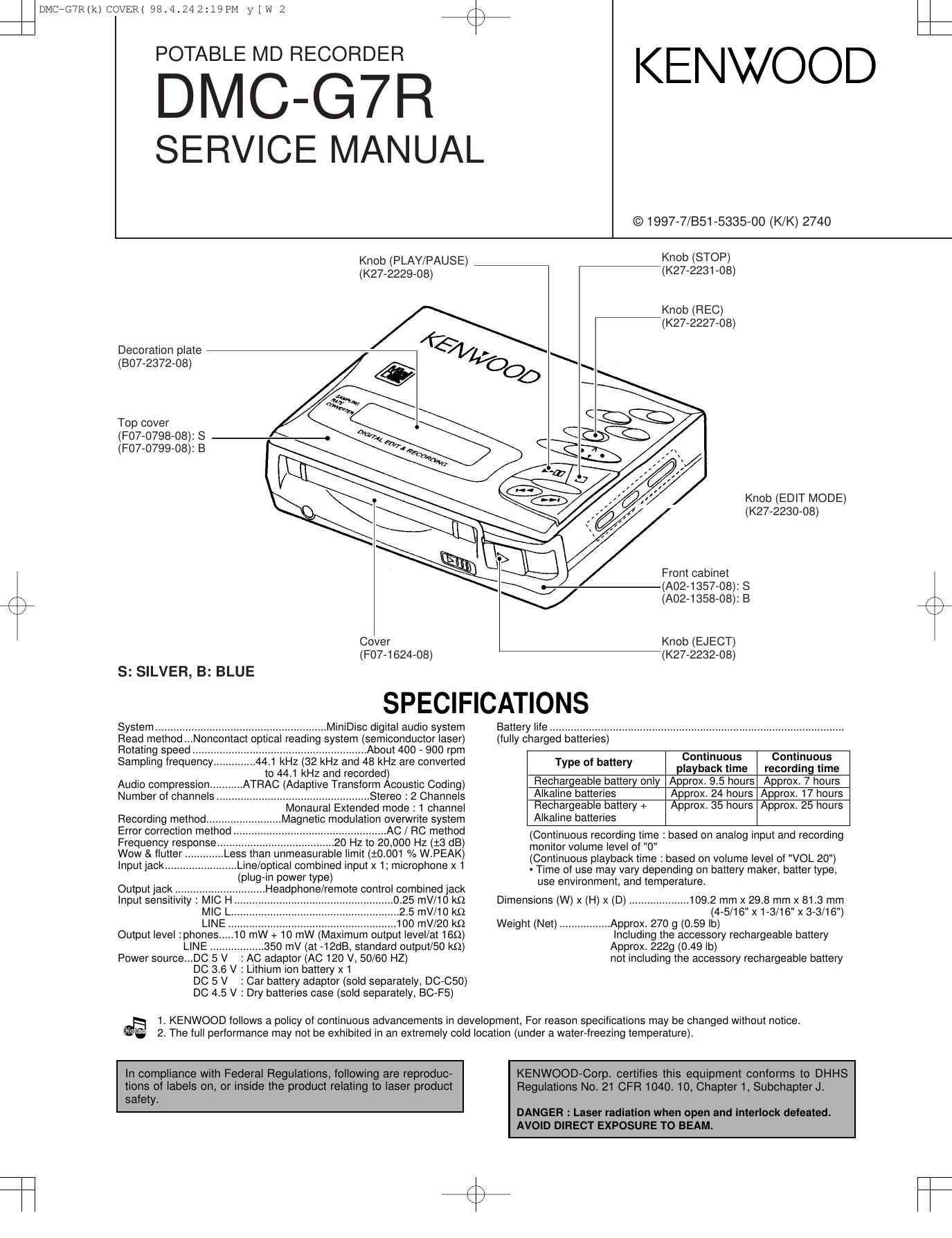 Kenwood DMCG 7 R Service Manual