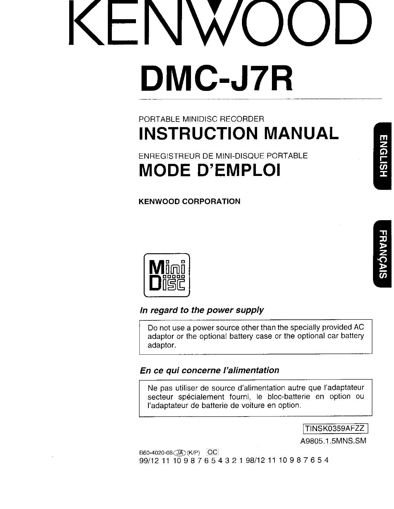 Kenwood DMCJ 7 R Owners Manual