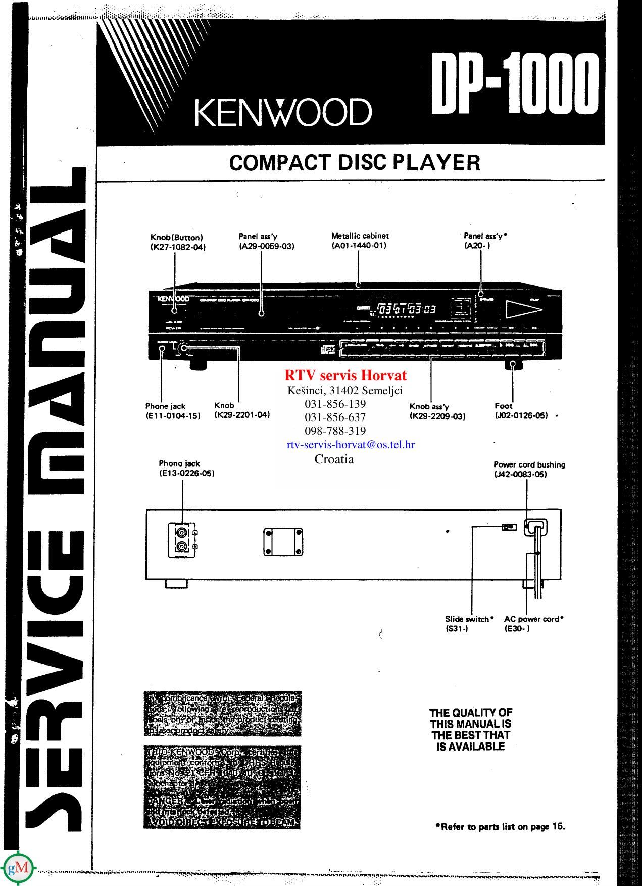 Kenwood DP 1000 Service Manual