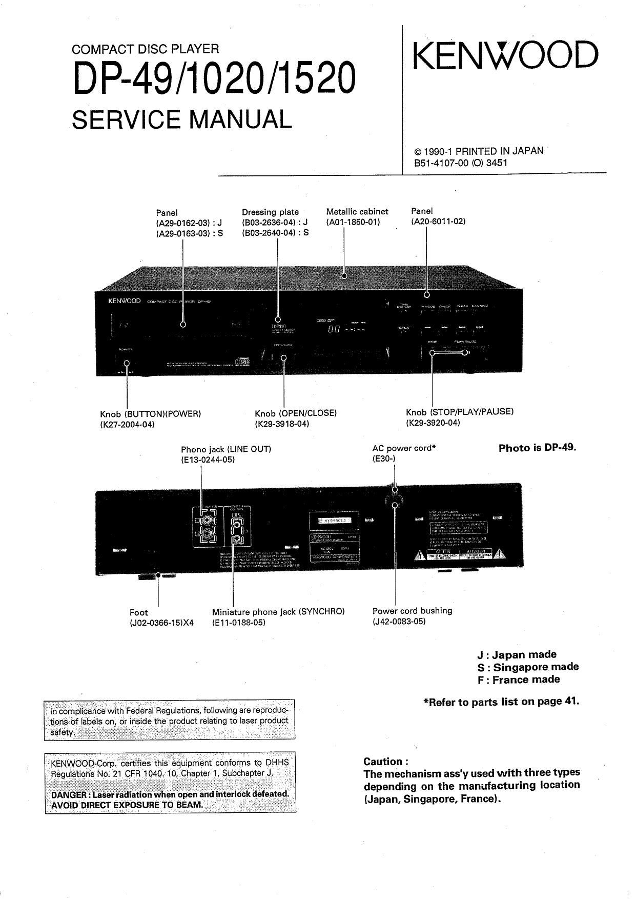 Kenwood DP 1020 Service Manual