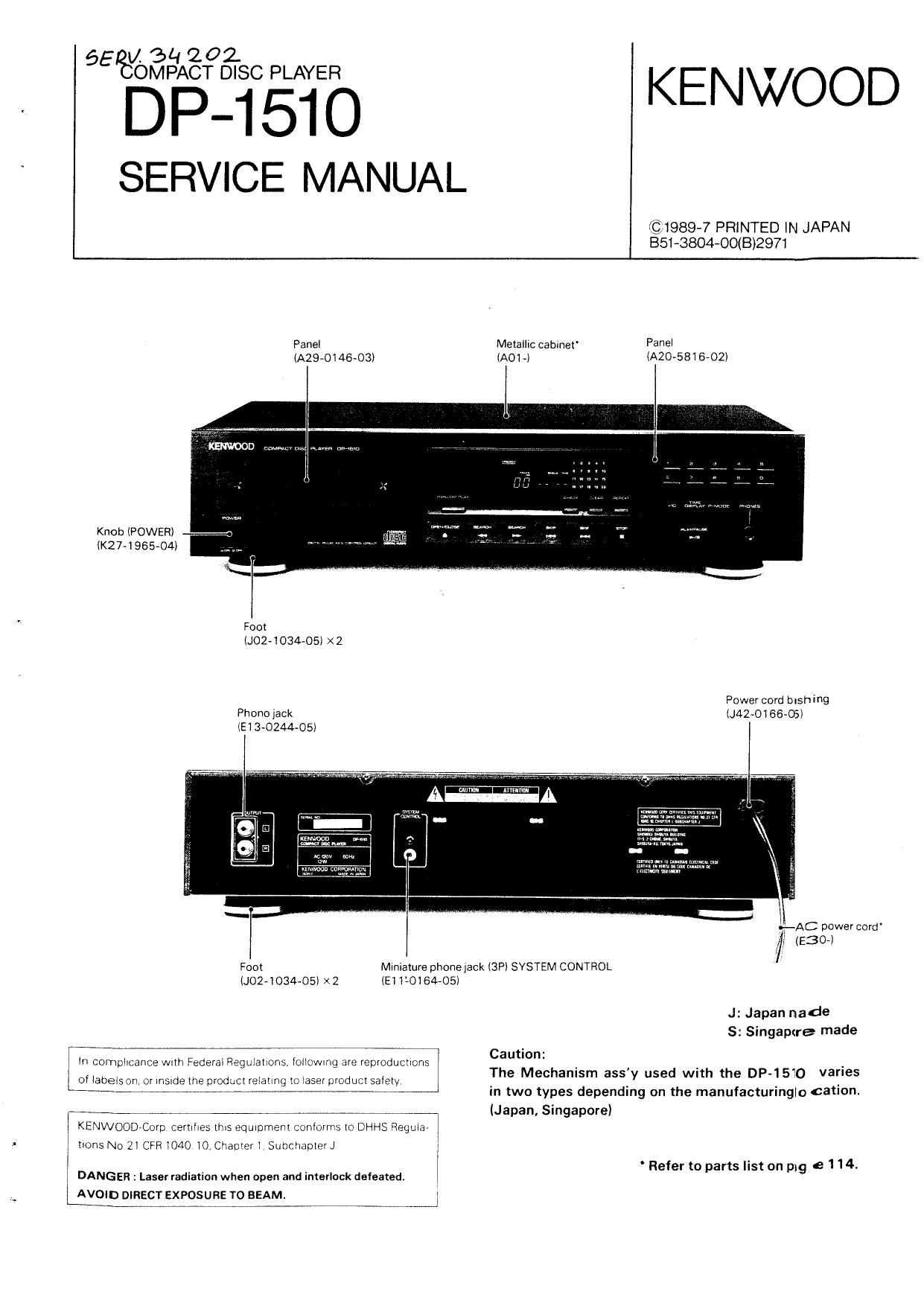 Kenwood DP 1510 Service Manual