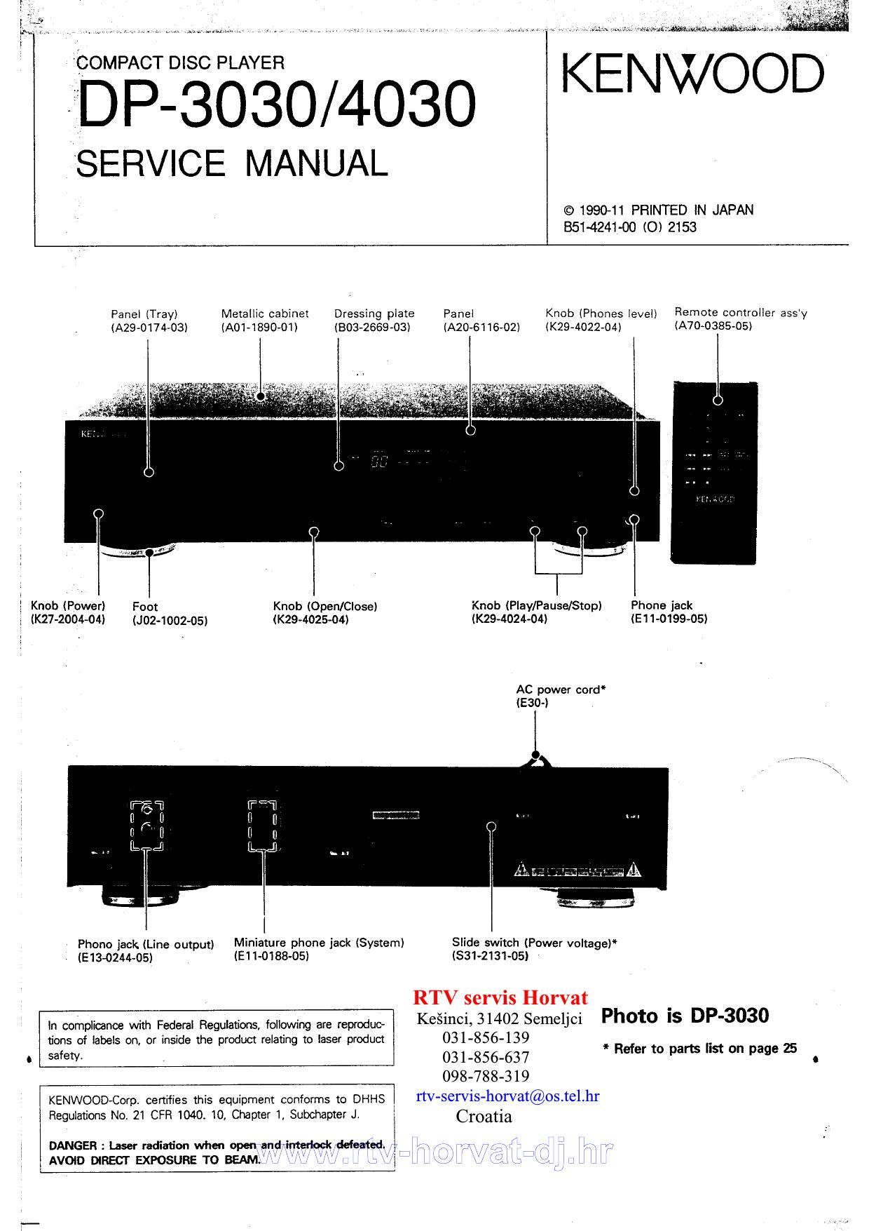 Kenwood DP 3030 Service Manual