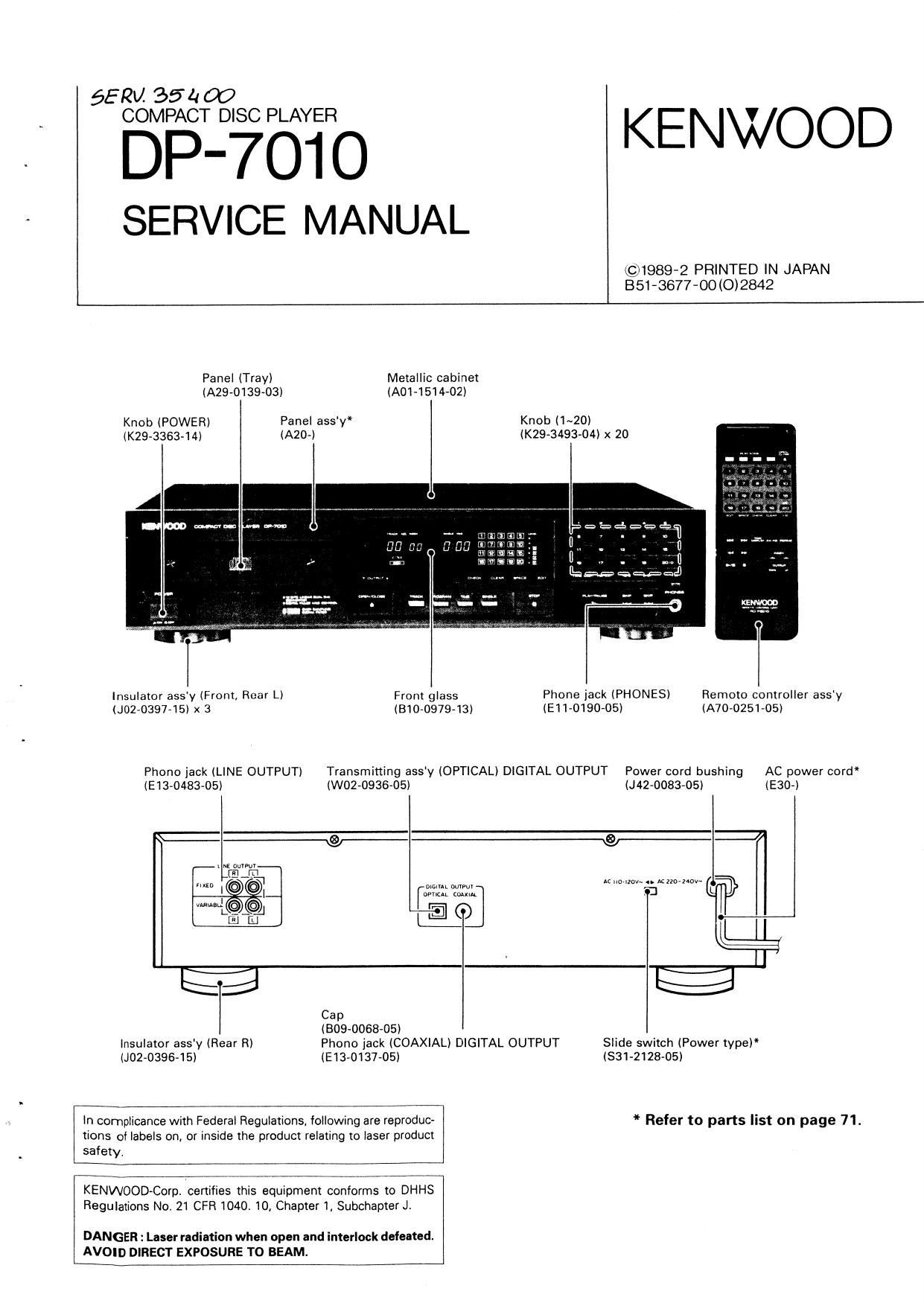Kenwood DP 7010 Service Manual