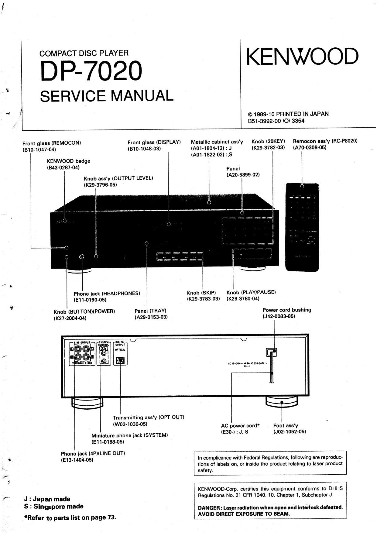 Kenwood DP 7020 Service Manual