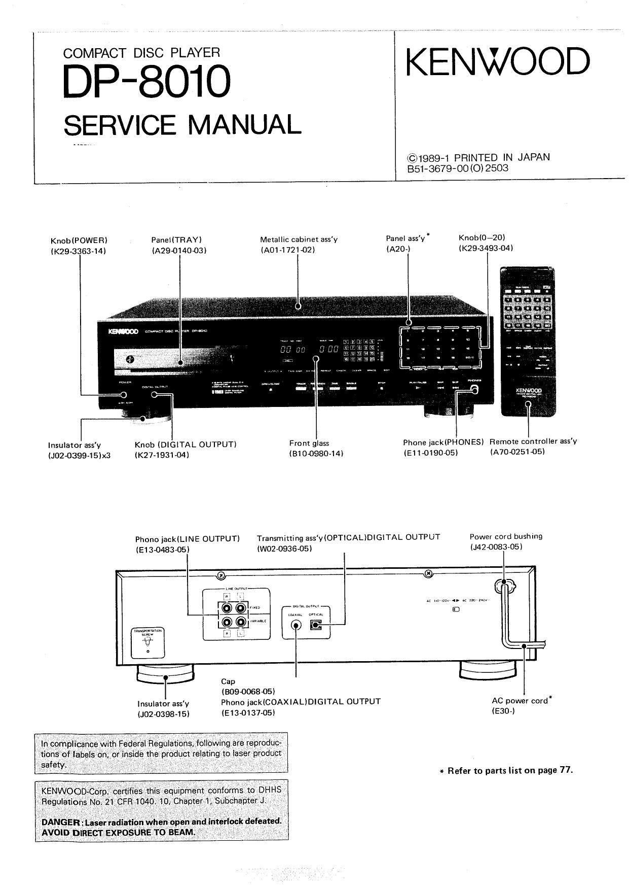 Kenwood DP 8010 Service Manual