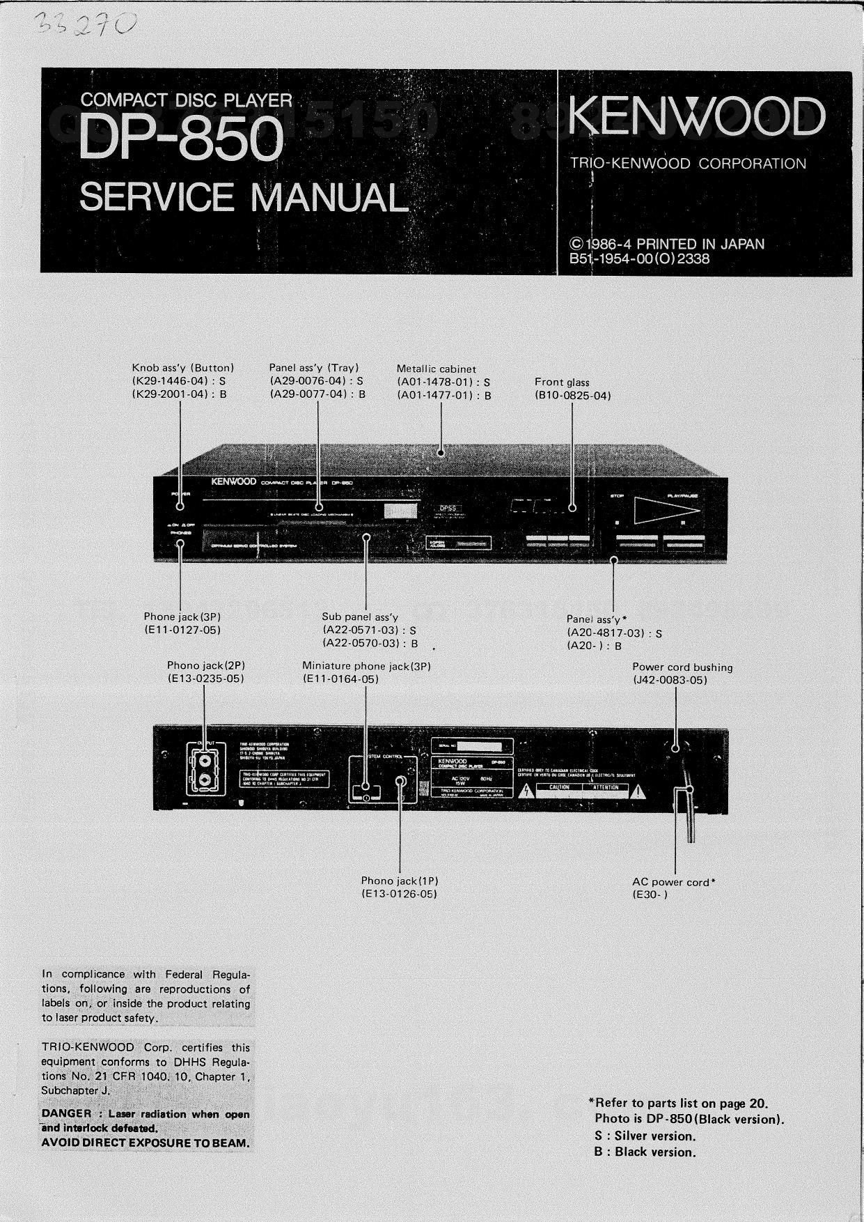 Kenwood DP 850 Service Manual
