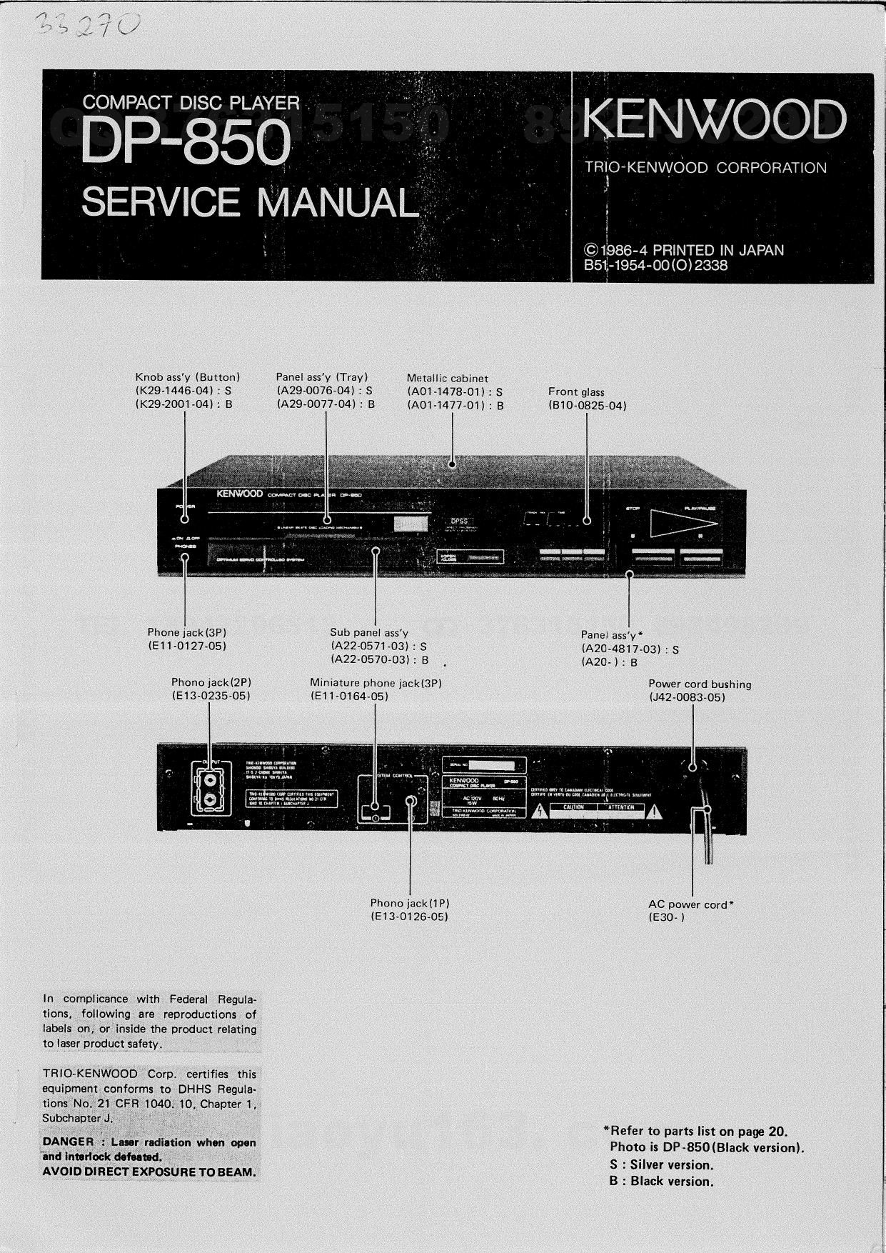 Kenwood DP 850 Service Manual