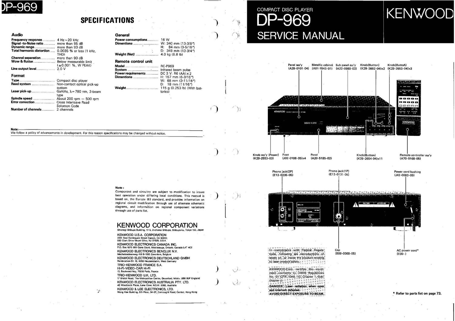Kenwood DP 969 Service Manual