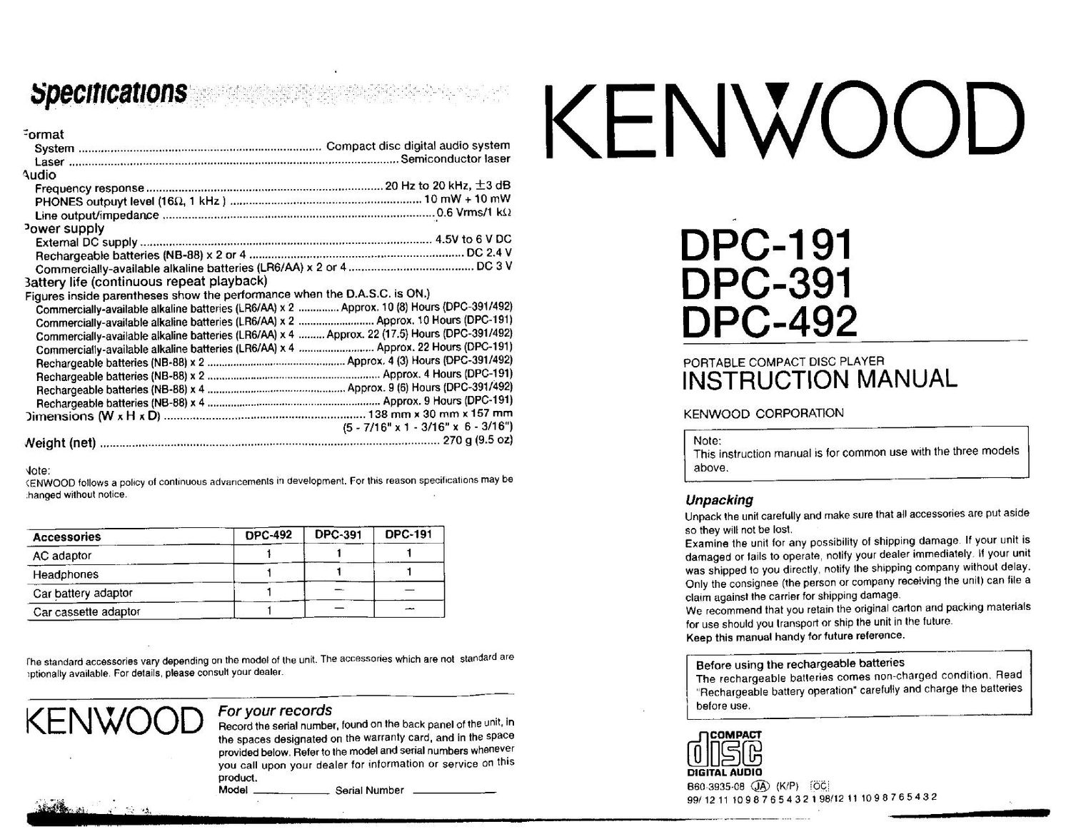Kenwood DPC 191 Owners Manual