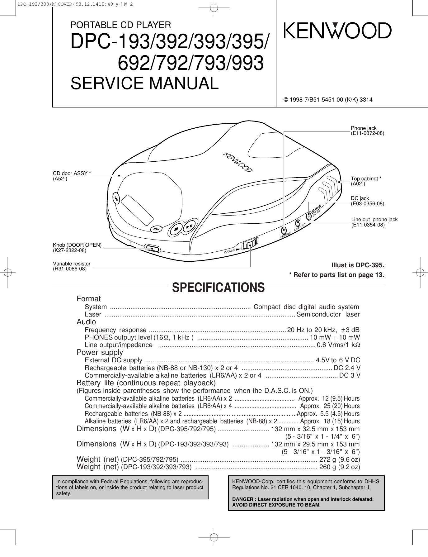 Kenwood DPC 193 Service Manual