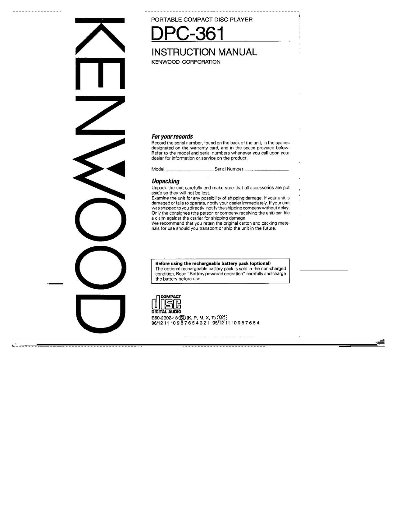 Kenwood DPC 361 Owners Manual