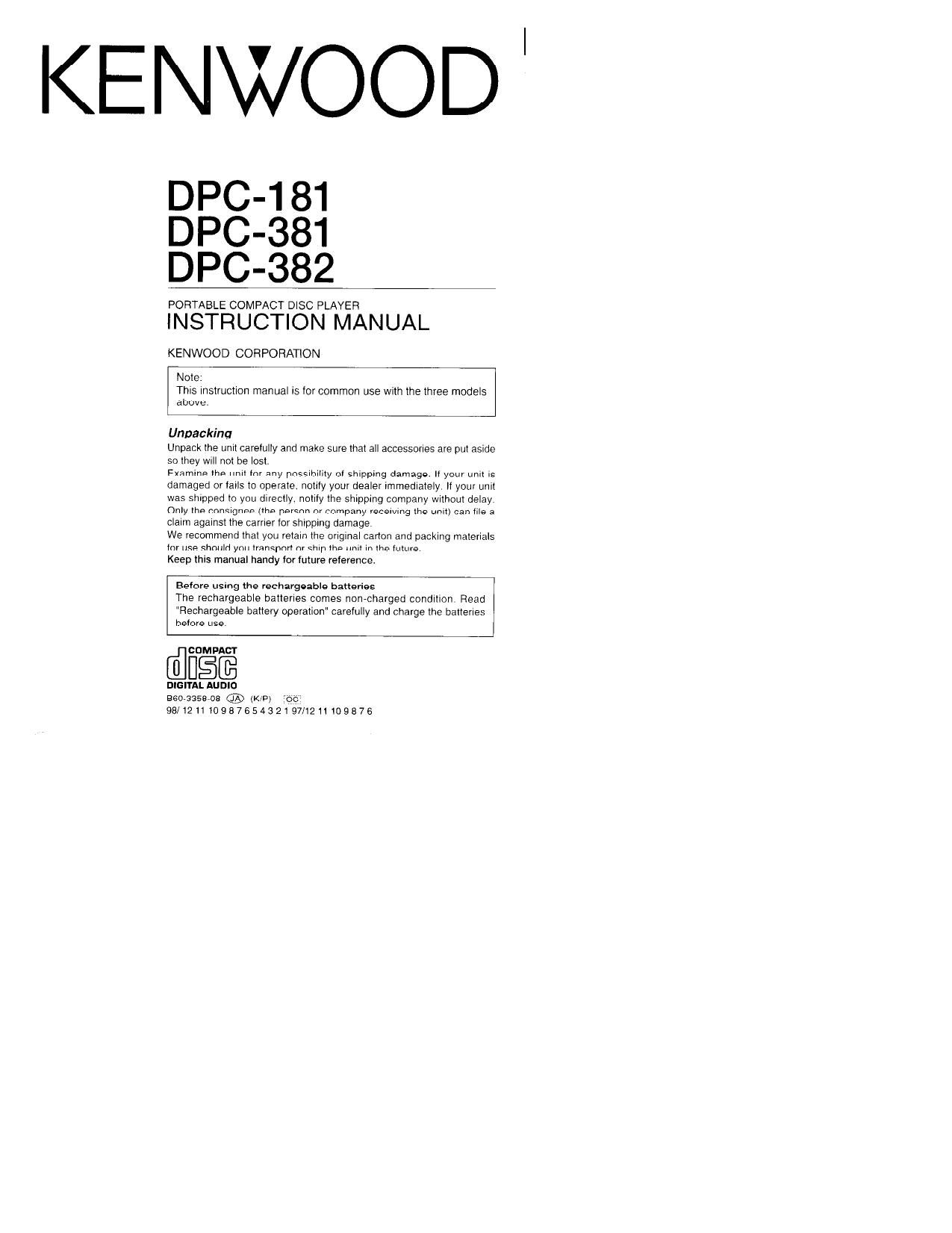 Kenwood DPC 381 Owners Manual