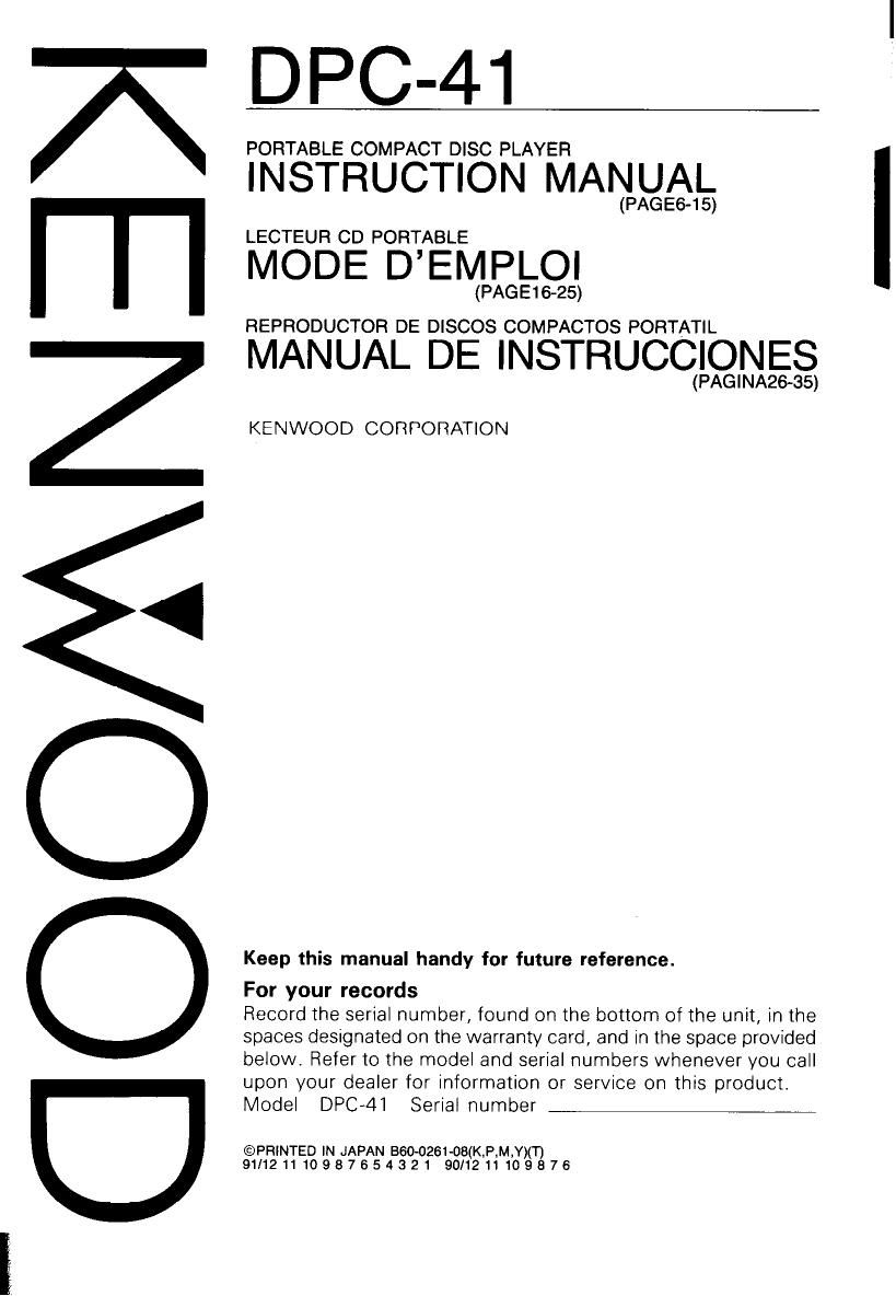 Kenwood DPC 41 Owners Manual