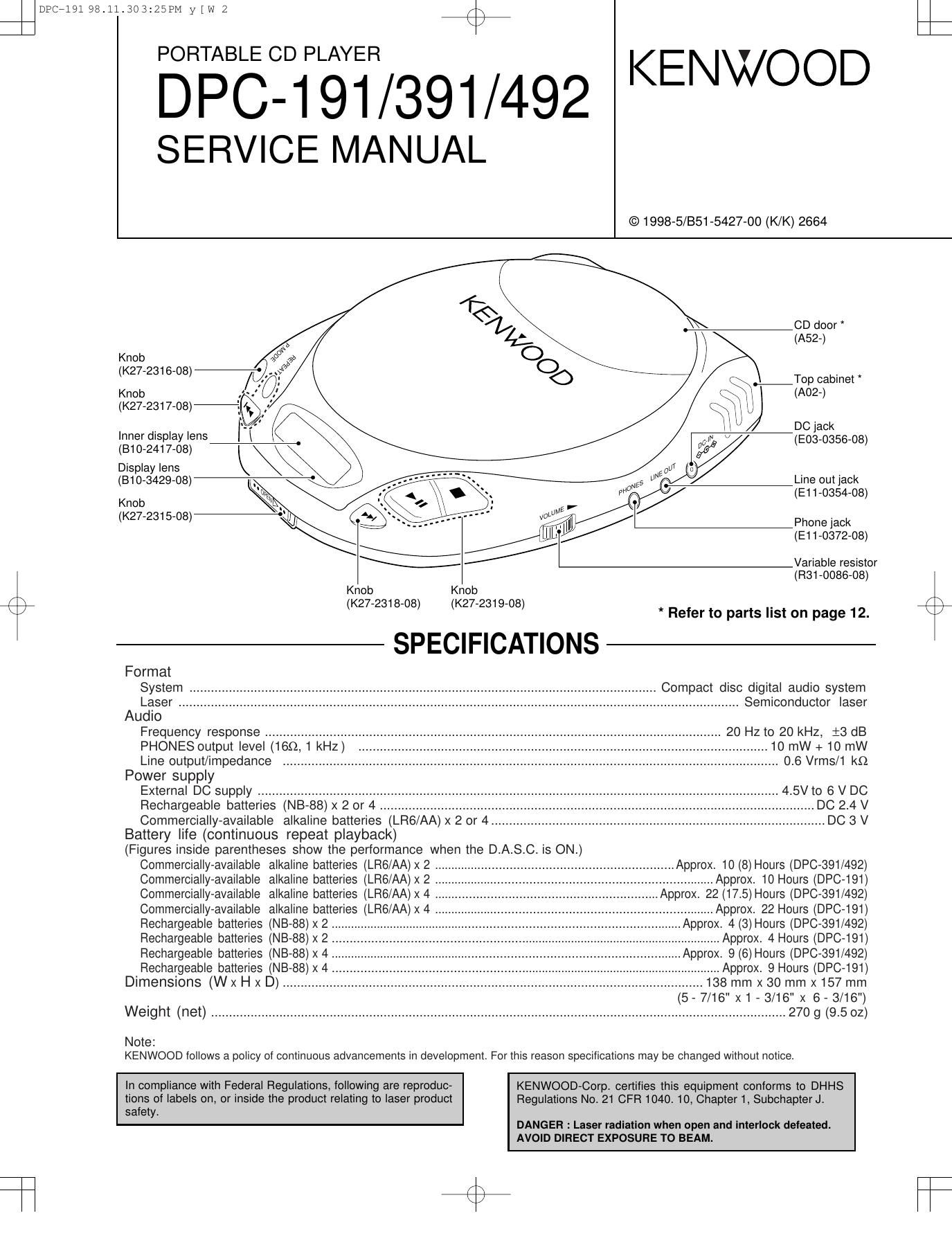 Kenwood DPC 492 Service Manual