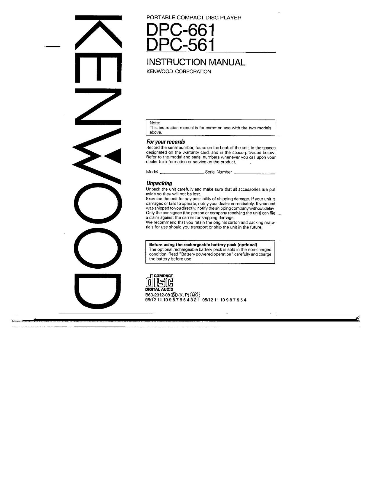 Kenwood DPC 561 Owners Manual