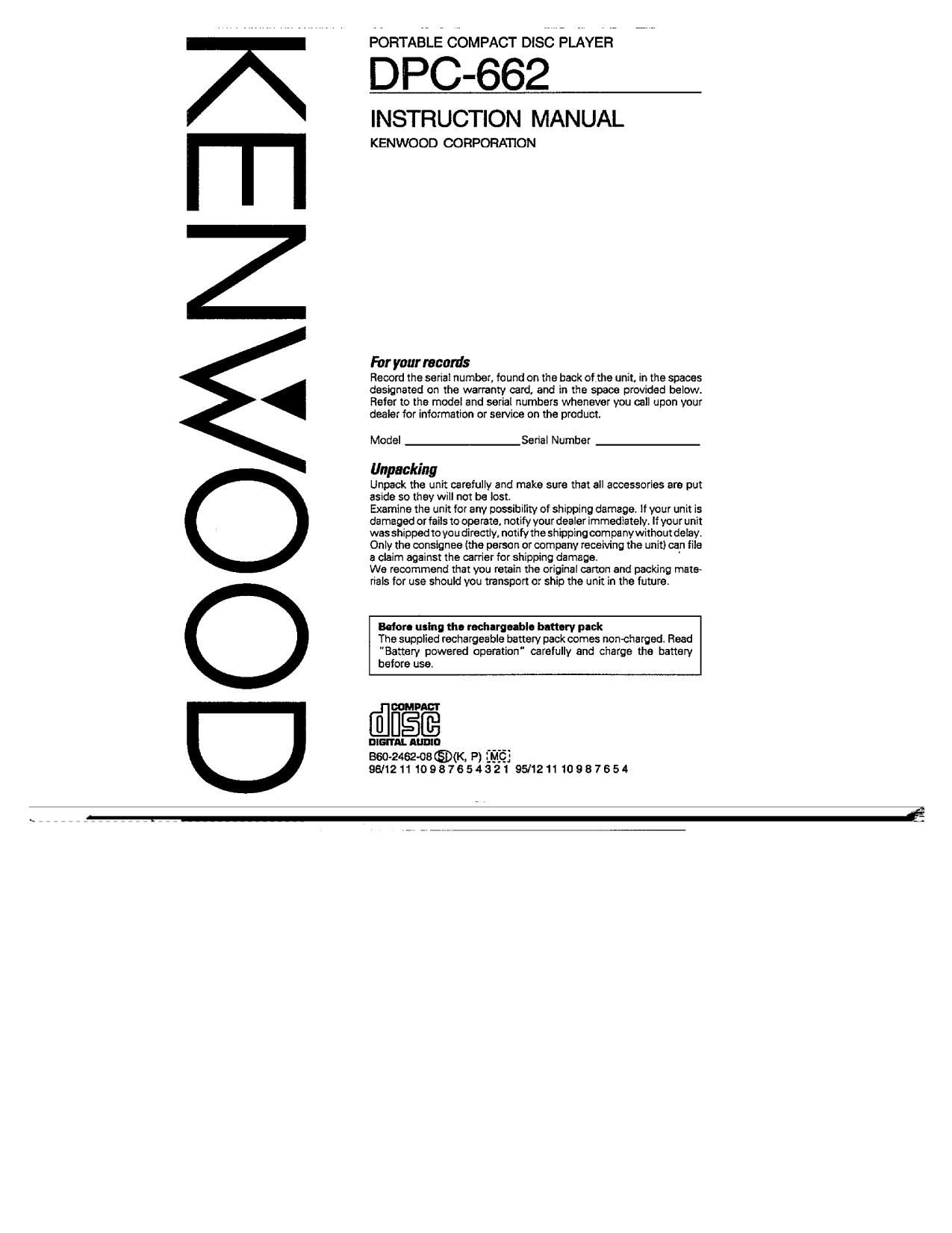Kenwood DPC 662 Owners Manual